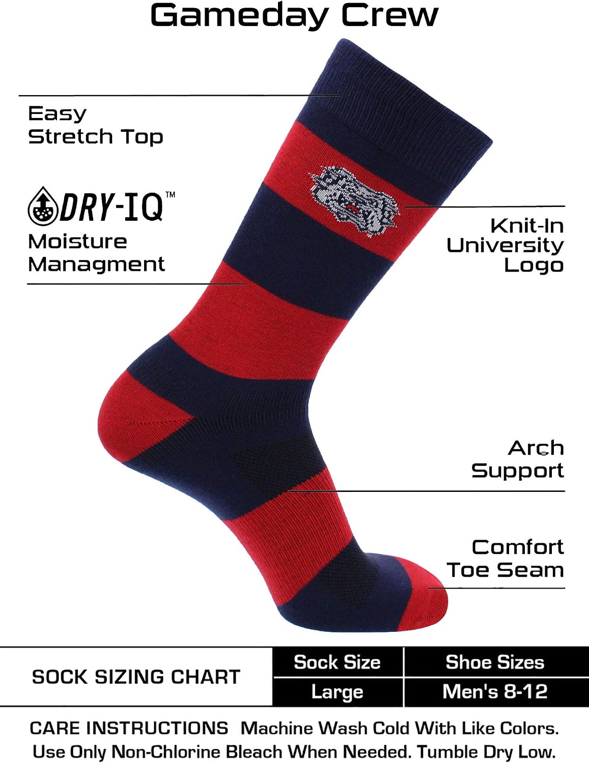TCK Fresno State Bulldogs Socks Game Day Striped Crew Socks
