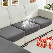 NAISI Waterproof Couch Cushion Covers Thick Velvet Fabric Washable Sofa Slipcovers 3 Pieces Individual Sectional Couch Covers with Elastic Bottom3 Pcs for 3-Seat or Backrest,Grey