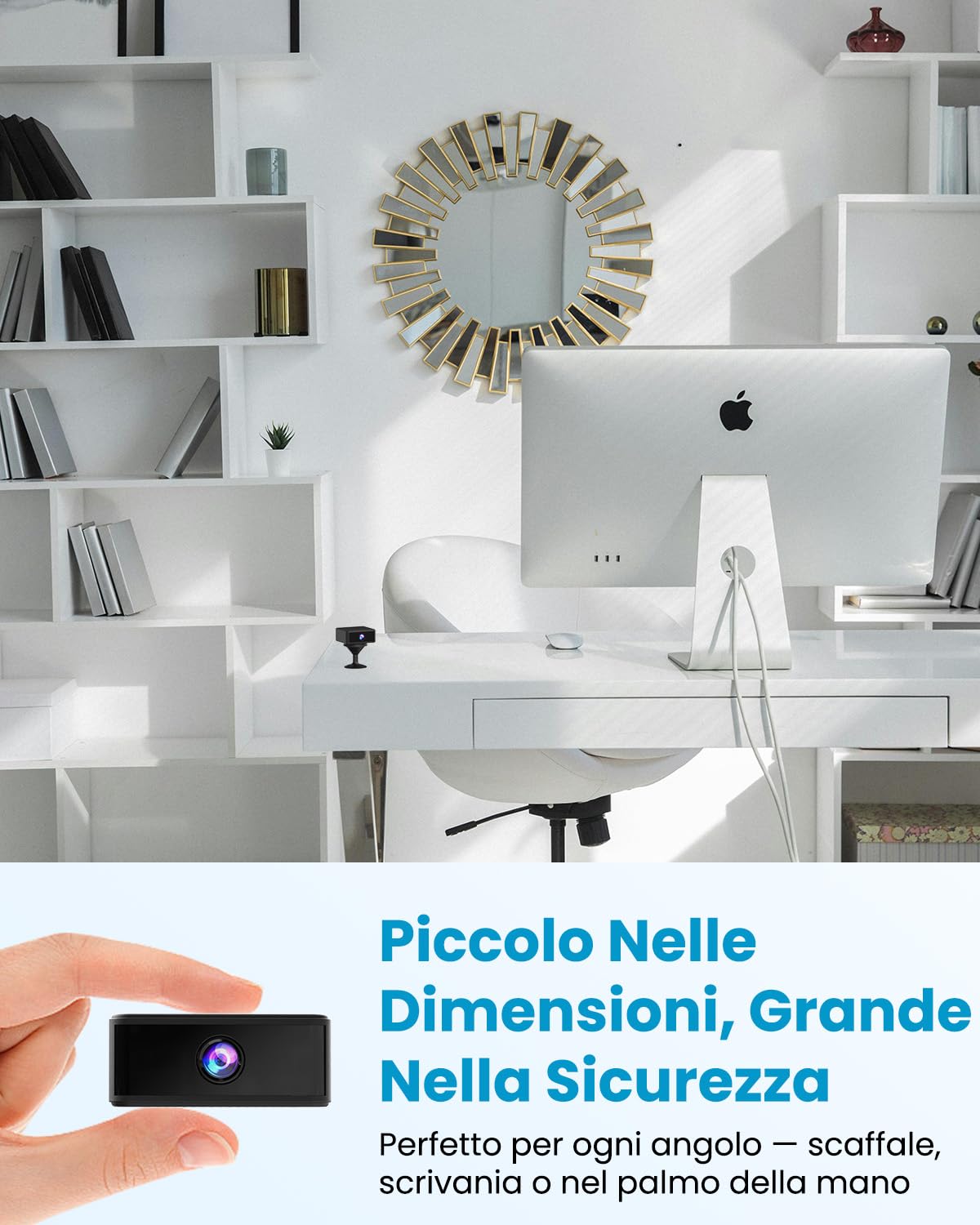 Mini Telecamera Wifi Interno 4K HD Telecamera Wifi/Senza Wifi Microcamera Senza Fili Videocamera Sorveglianza con Visione Notturna, Montaggio Adesivo, Magnetico o con Viti, Per Auto/Casa/Bambini