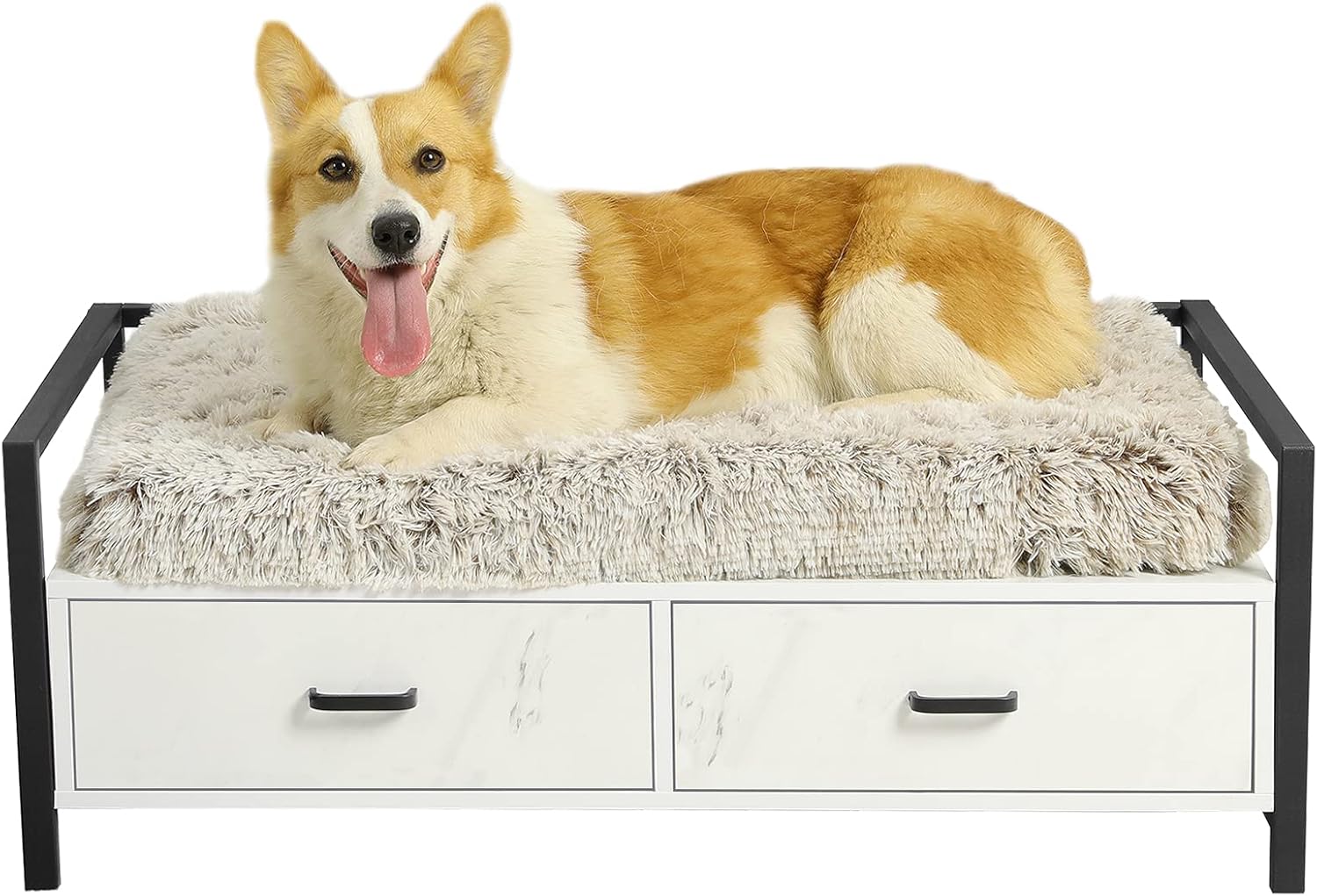 MSMASK Pet Dog Bed Frame with Drawer, Modern Dogs Wood Beds for Big Dogs Cats Couch Sofa Elevated Wooden Dog Furniture Easy to Clean Medium, White : Pet Supplies