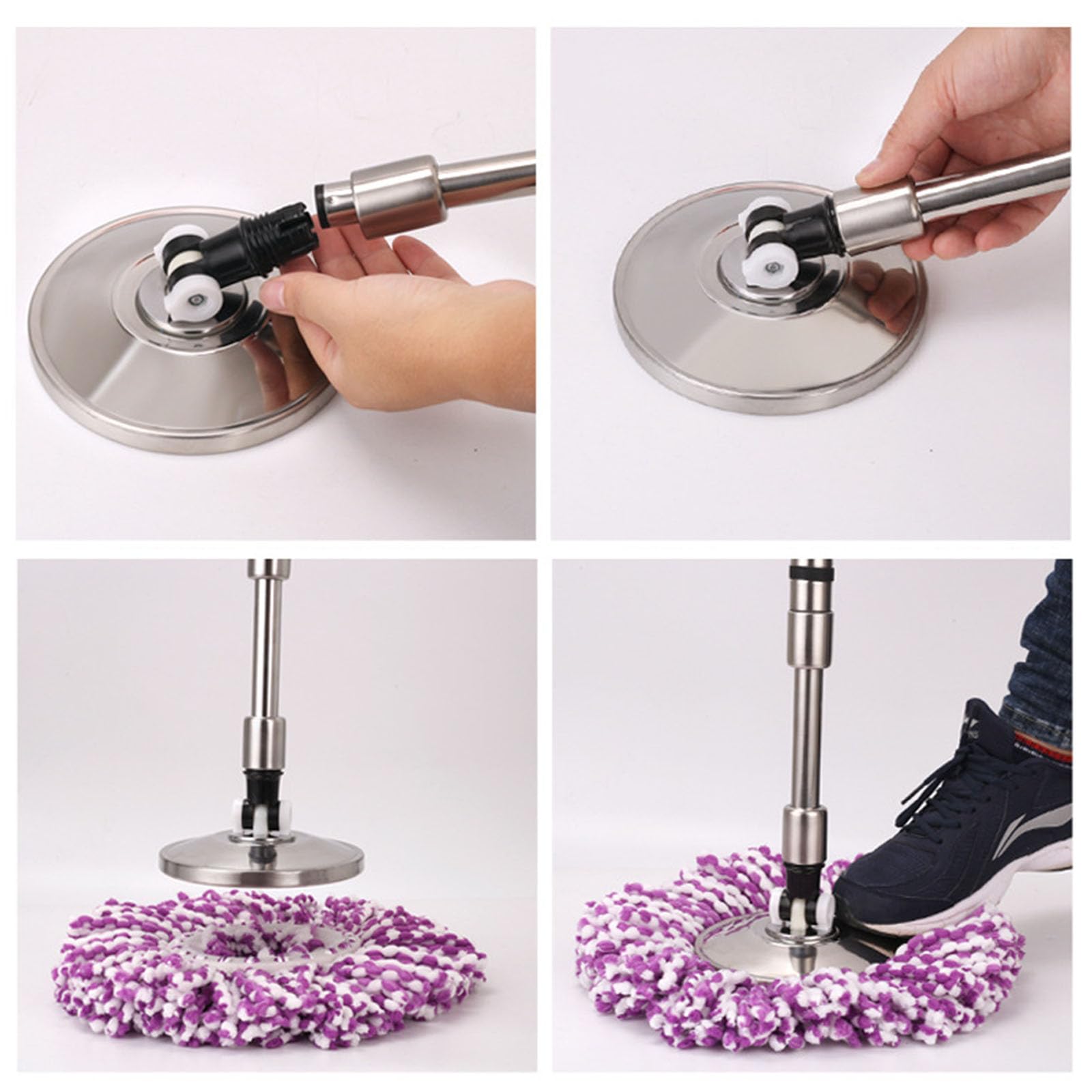 Balai à franges rotatif avec technologie de séchage centrifuge, mécanisme facile à presser, tampon de tête lavable, outil de nettoyage de la maison, action torsadée avec tête amovible