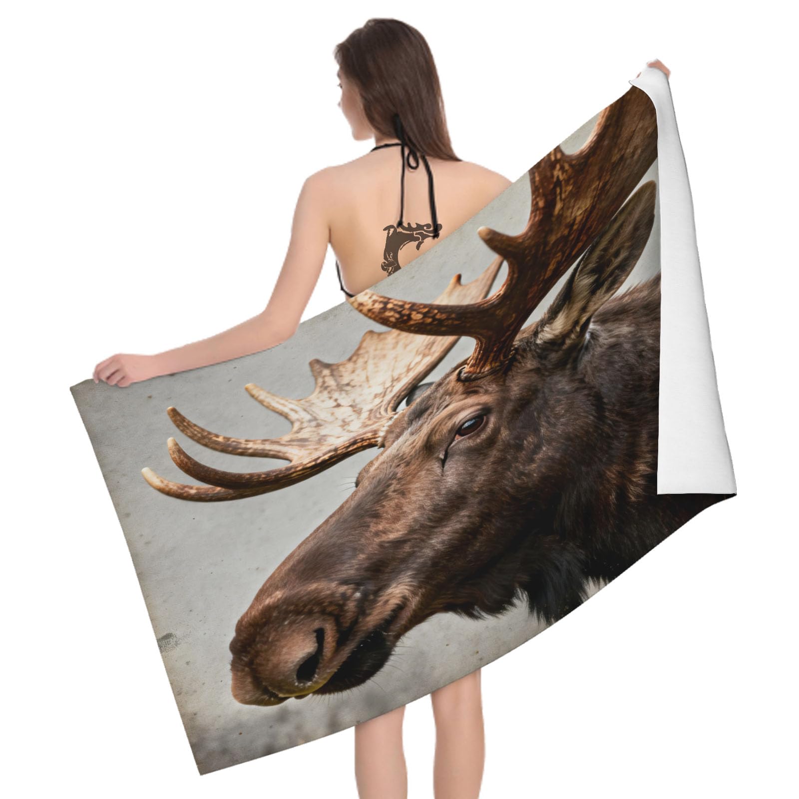 Leichong 3D Moose Beach Towel Large Microfiber Soft Quick Dry for Adults, Animal Theme Bath Towel Lightweight Soft Absorbent for Travel Swimming Pool Sports, 180 x 90 cm