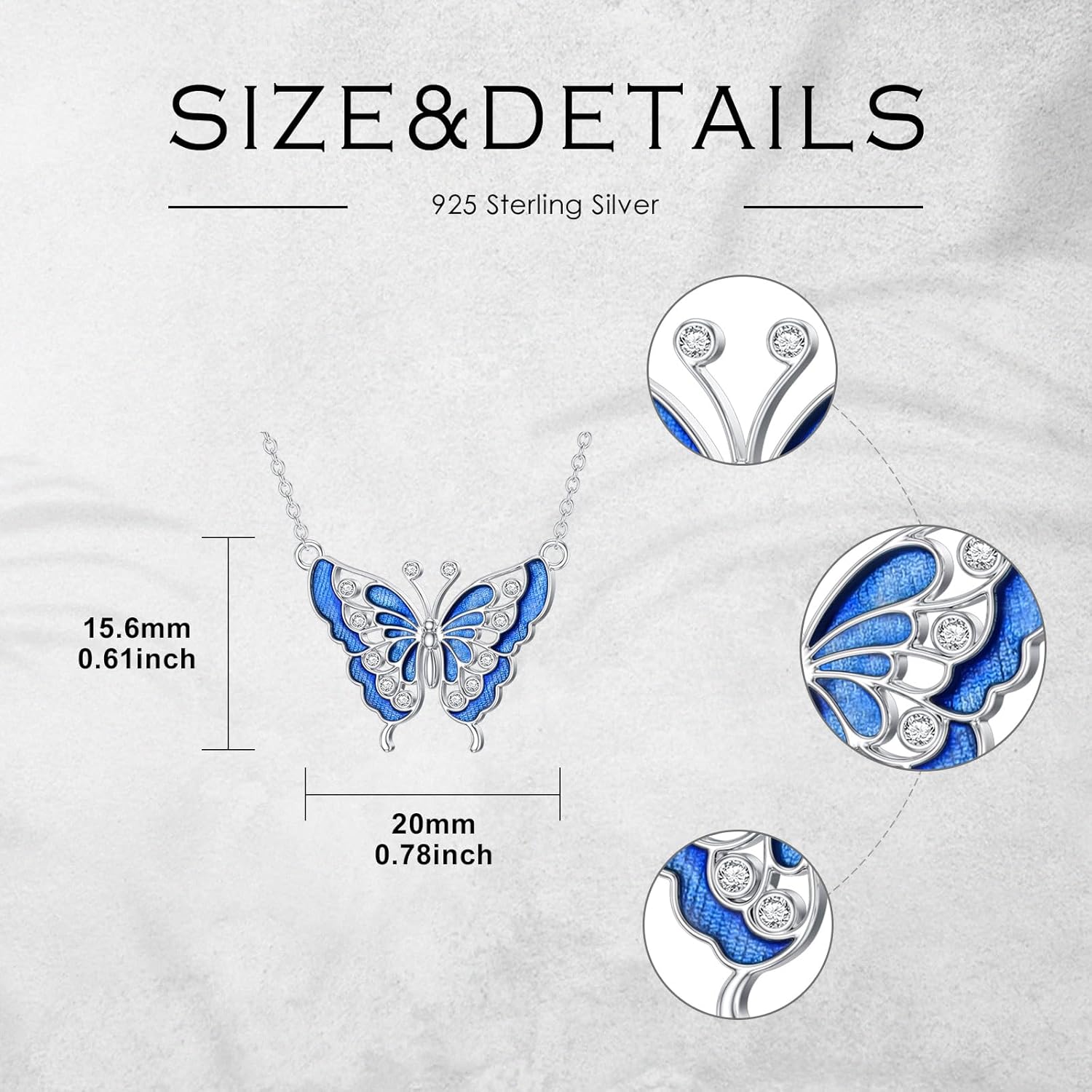 Diamond Blue Butterfly Necklace for Women 925 Sterling Silver Butterfly Pendant Necklace Butterfly Jewelry Gift for Women Wife - Image 6