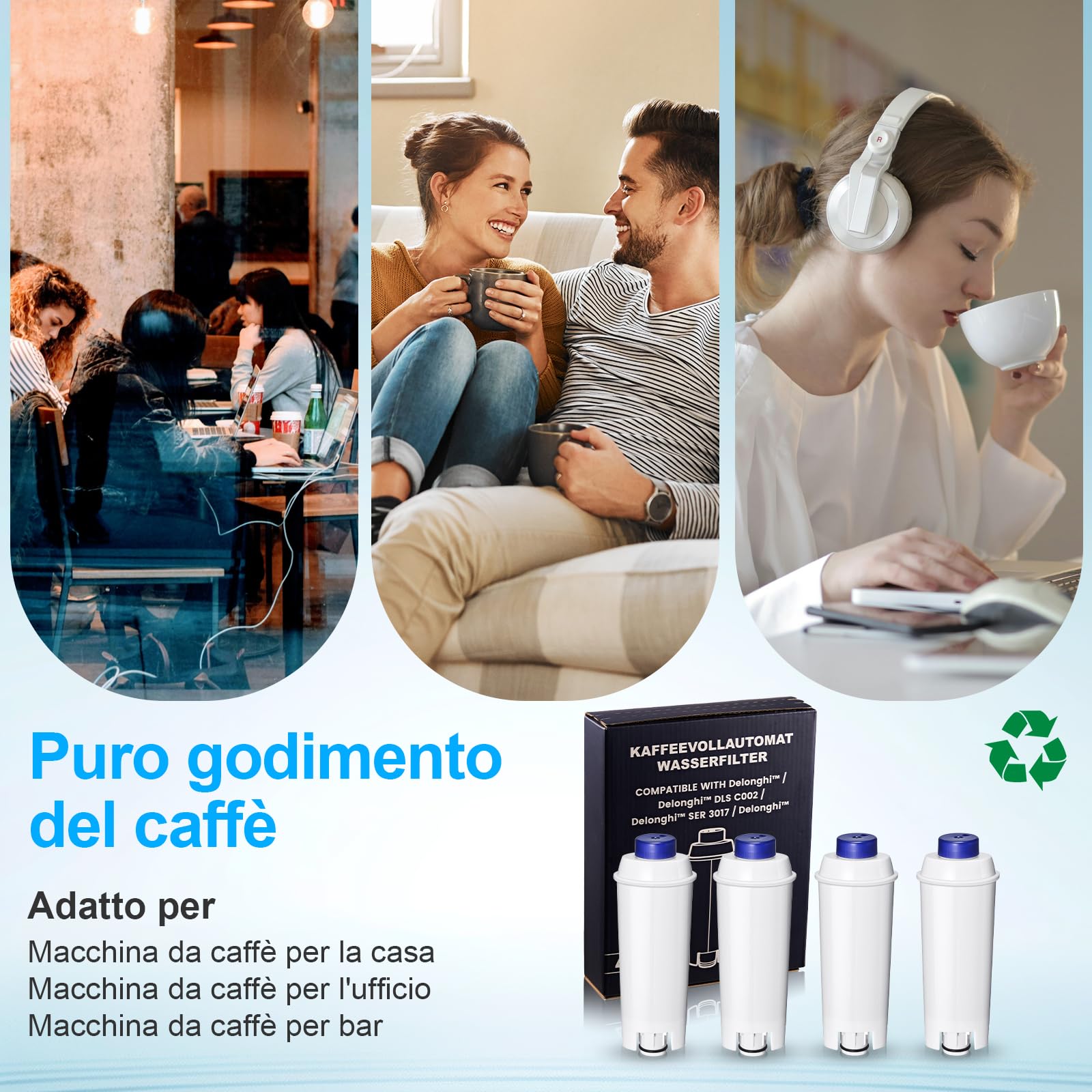 Mutital Filtro da caffè di ricambio per DeLonghi DLSC002, SER3017 e 5513292811 - Incluse Le Versioni di ECAM, Esam, Serie ETAM Cura e Protezione per le Macchine da Caffè (4 pezzi)