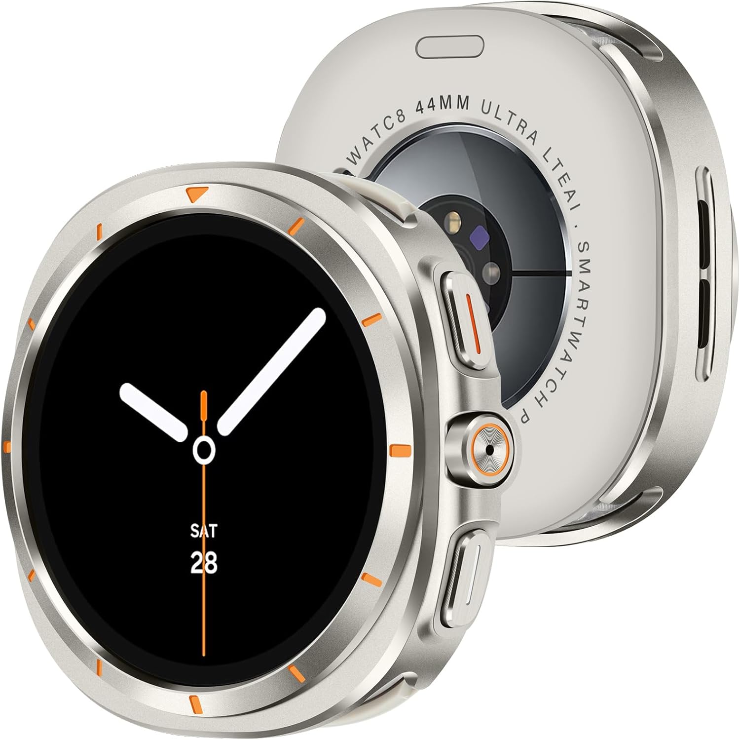 Amizee Rugged Case Compatible with Samsung Galaxy Watch Ultra/Ultra 2(2025) 47mm with Back Cover, Metal Bumper Ultra Thin Shockproof Protective Cover for Galaxy Watch 47mm, T-Black/White