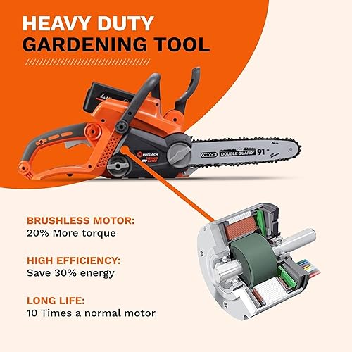 Miniatura 4 de Redback - Motosierra inalámbrica de 40 V de 12 pulgadas de largo, motor sin escobillas, batería de 4 Ah y cargador incluidos