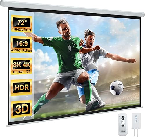 YODOLLA Pantalla de proyector de 72 pulgadas motorizada 169, 4K HD, retráctil, pantallas de proyección retráctiles eléctricas automáticas para techo