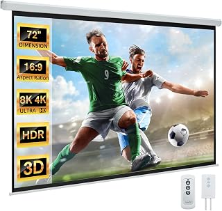 YODOLLA 72" Projector Screen Motorized 16:9, 4K HD Pull Down Retractable Projection Screens Electric Automatic Wall Ceiling Movie Screen for Office Classroom Indoor with Remotes