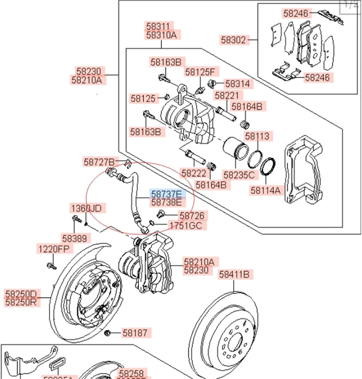 リアブレーキホース 左右セット サンタフェ ソレント OEM 587372B010 587382B010 58 【レーシングダートバイククラッチケーブルステンレススチールコアラインワイヤー】