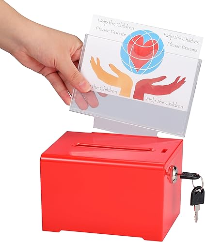 Adir - Buzón de donación acrílica con cerradura caja de sugerencias segura y segura caja de dibujo ideal para tarjetas de visita 625 x 45 x 4