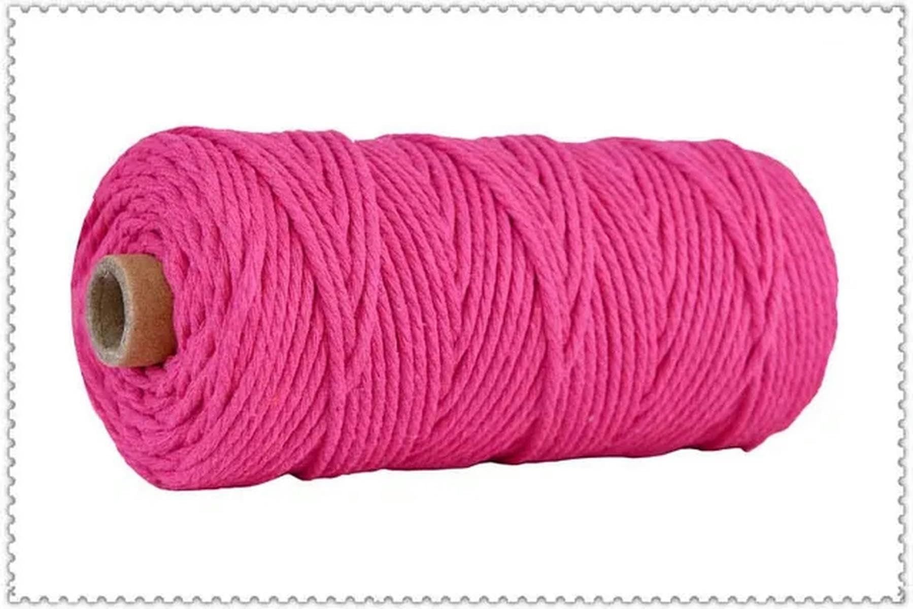 Macrame Cord Twisted String Cotton 3mm Macrame String 110 yards Multicolor(Rose Pink)