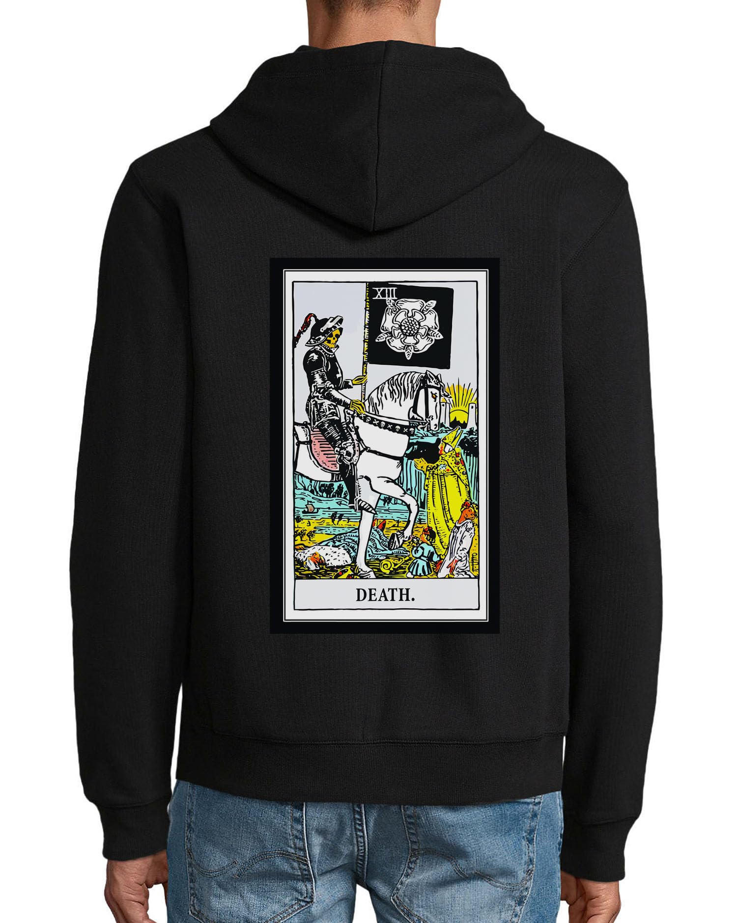 Sweat à capuche noir veste zippée motif Tarot mort en coton