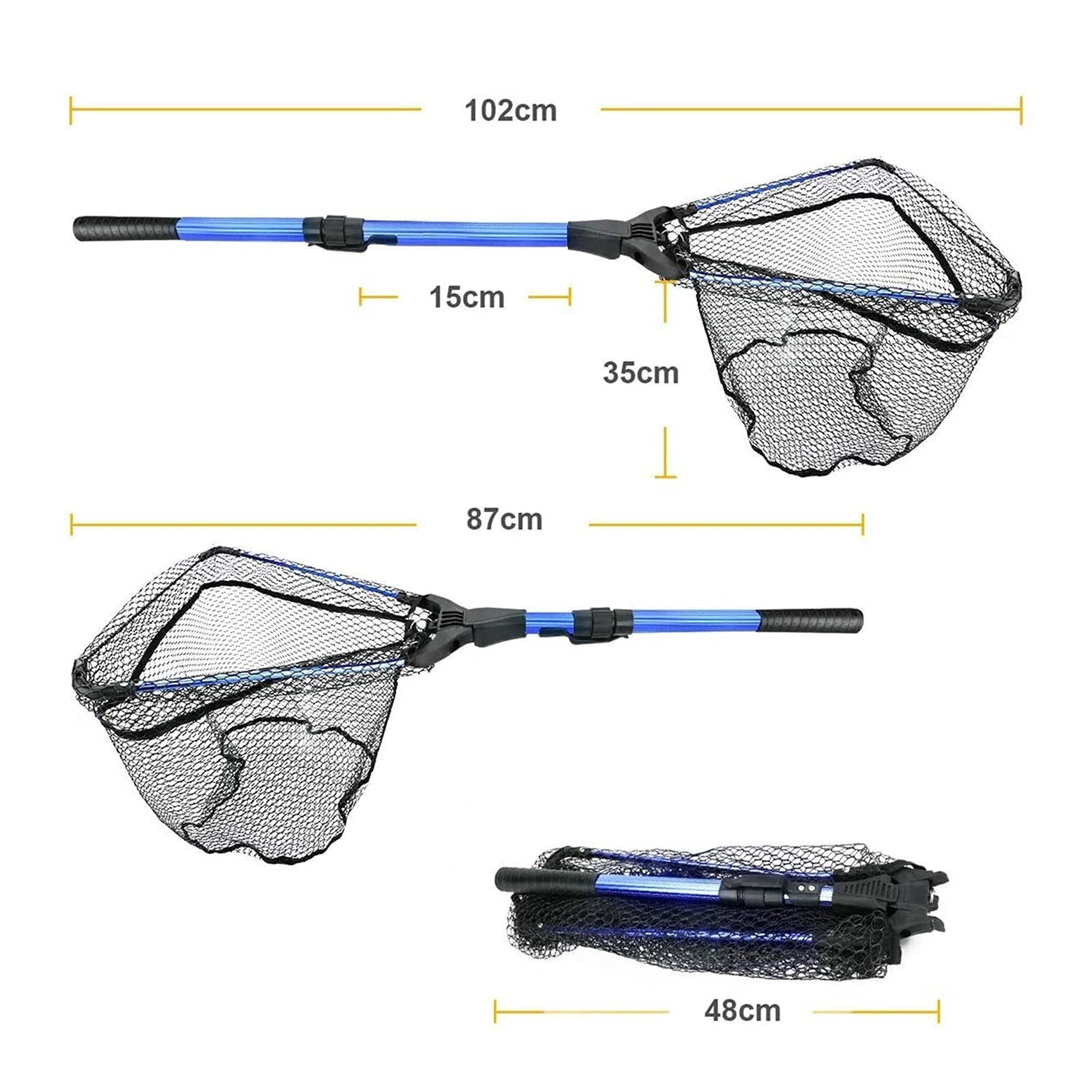 Liudan Fischkescher Angelnetz Aluminium Angelplatz Net Faltbares Fischnetz mit Teleskop-Pol-Griff dauerhaftes Nylon-Material-Mesh Fischnetz