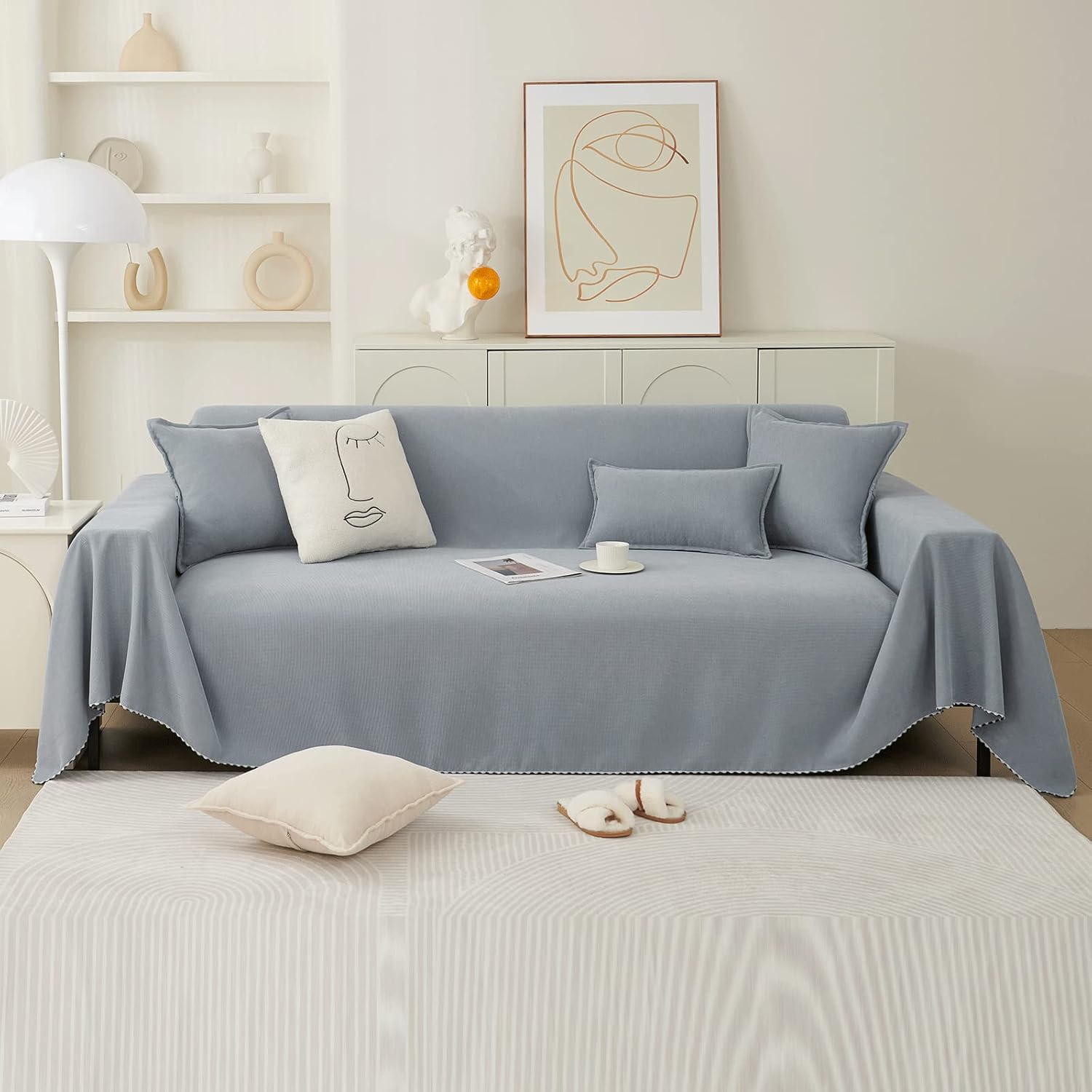 Reversible Soft Throw Cover for 1/2/3/4 Couches - Washable Sofa Protector Cover for Dogs - Multifunction Blanket L Shape Couch Cover