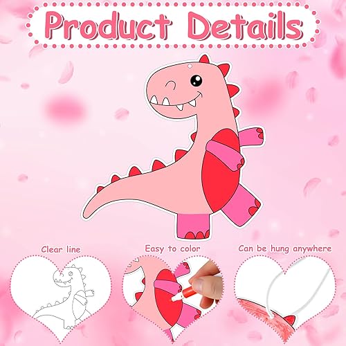 Miniatura 3 de Kit de manualidades para el día de San Valentín, 80 piezas para niños, kit de tarjetas de dinosaurio para colorear de San Valentín, tarjetas de