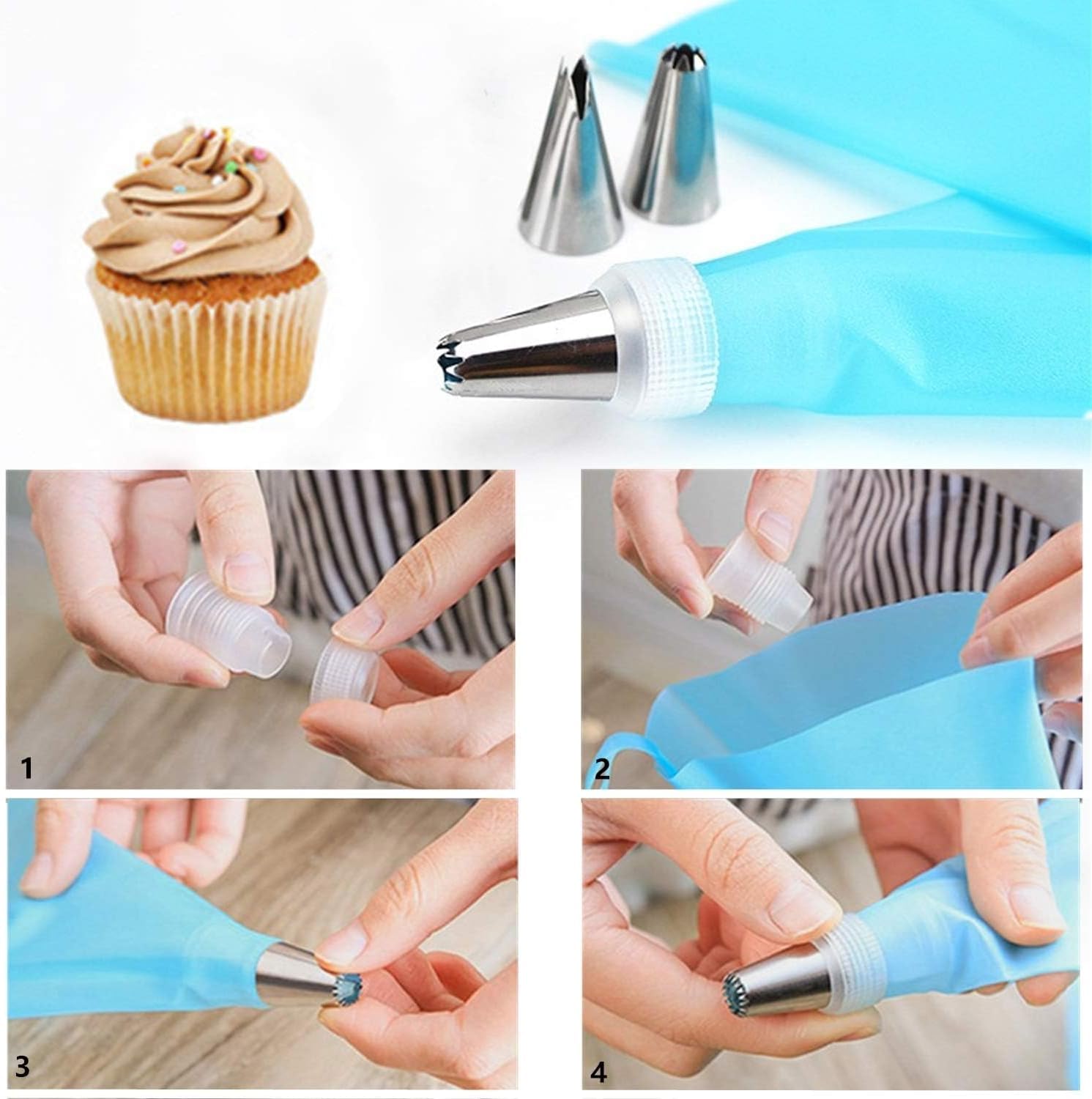 BKEKM Juego de Puntas para tuberías, boquillas para Pastel, Juego de confitería, Puntas para Manga pastelera, Galletas, Magdalenas, Herramienta de decoración de Pasteles, Juego de Tubos de Estrella