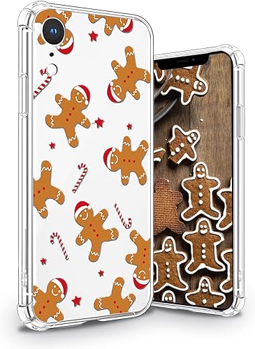 YESPURE Funda de Navidad para iPhone XR, diseño impreso de hombre de jengibre, transparente, suave, a prueba de golpes, funda protectora de TPU a