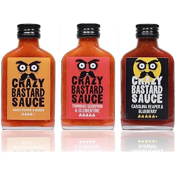 Crazy B Sauce - Set of 3 - Extreme Hot Chili Sauce with the Hottest Chilis in the World - Ghost Pepper Trinidad Scorpion and Carolina Reaper - Gift Set for Chili Lovers