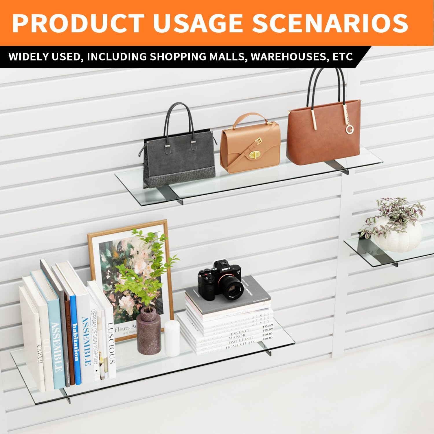 8" Slatwall Shelf Bracket with Lip，10 Pcs Heavy Duty Slat Wall Brackets Set，Floating Metal Slatwall Accessories for Shelving Display