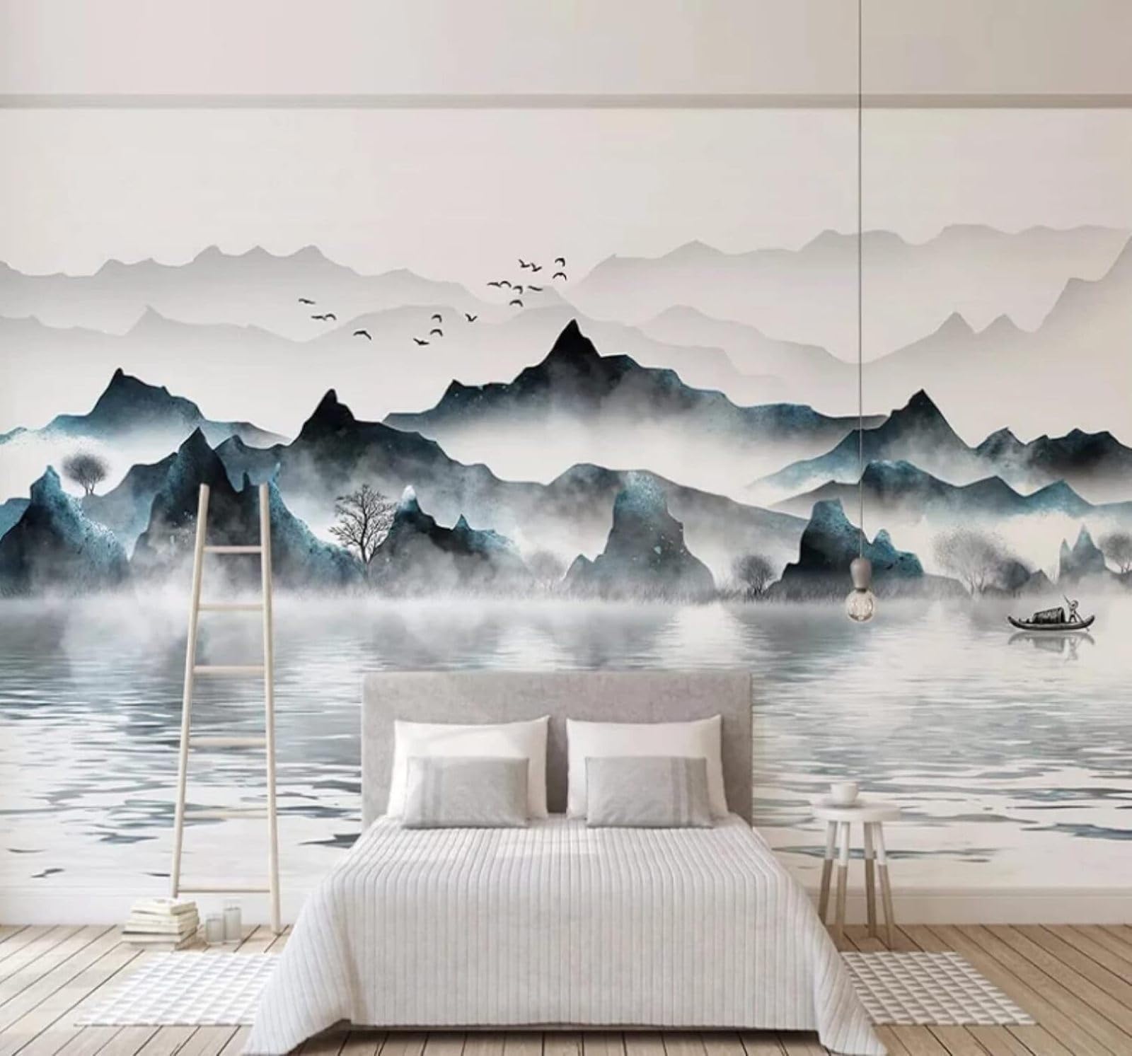 XLMING Hand Drawn Blue Ink Landscape Scenery 3D Wallpaper Luxury Home Dining Decor Paste Sofa Living Room The Wall for Bedroom Mural-430cm×300cm