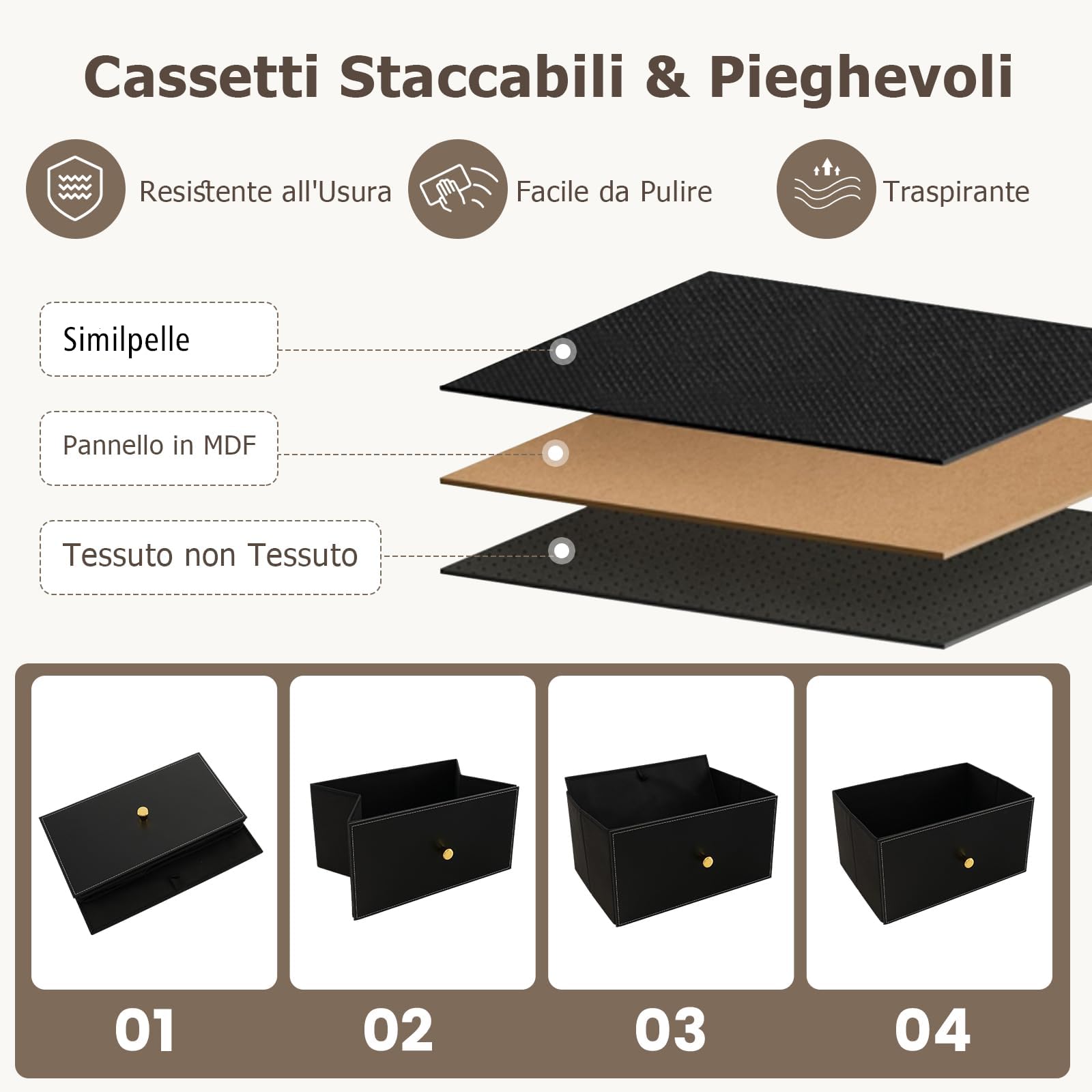 GYMAX Cassettiera in Tessuto, con 6 Cassetti, Armadietto con Struttura in Metallo, Dispositivo Anti-ribaltamento, Pratico Comodino per Soggiorno, Camera da Letto, Nero (6 Cassetti)