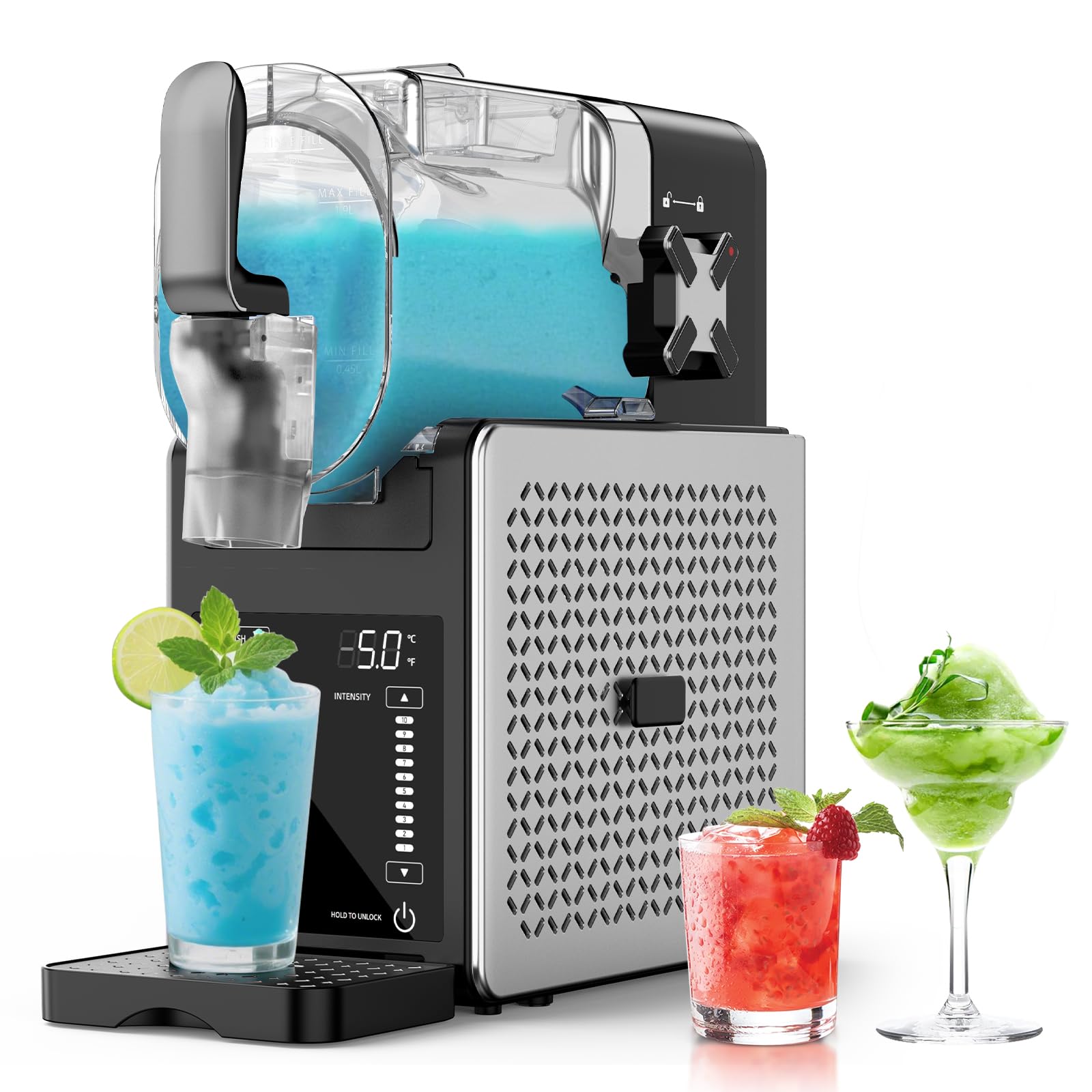Macchina per granite - Macchina per granite da 2,5 l, senza bisogno di ghiaccio, con display a LED, 6 programmi preimpostati per margarita, frappè, frappè e servizio morbido, funzionamento con un