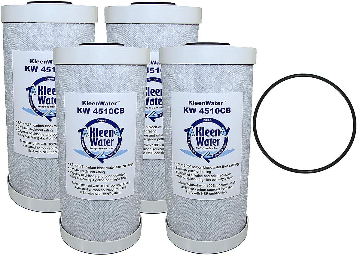 KleenWater KW4510CB Carbon Block Replacement Water Filter Cartridges, Set of 4, KleenWater PWFRG357 Wide Body Housing Replacement O-Ring, Qty 1