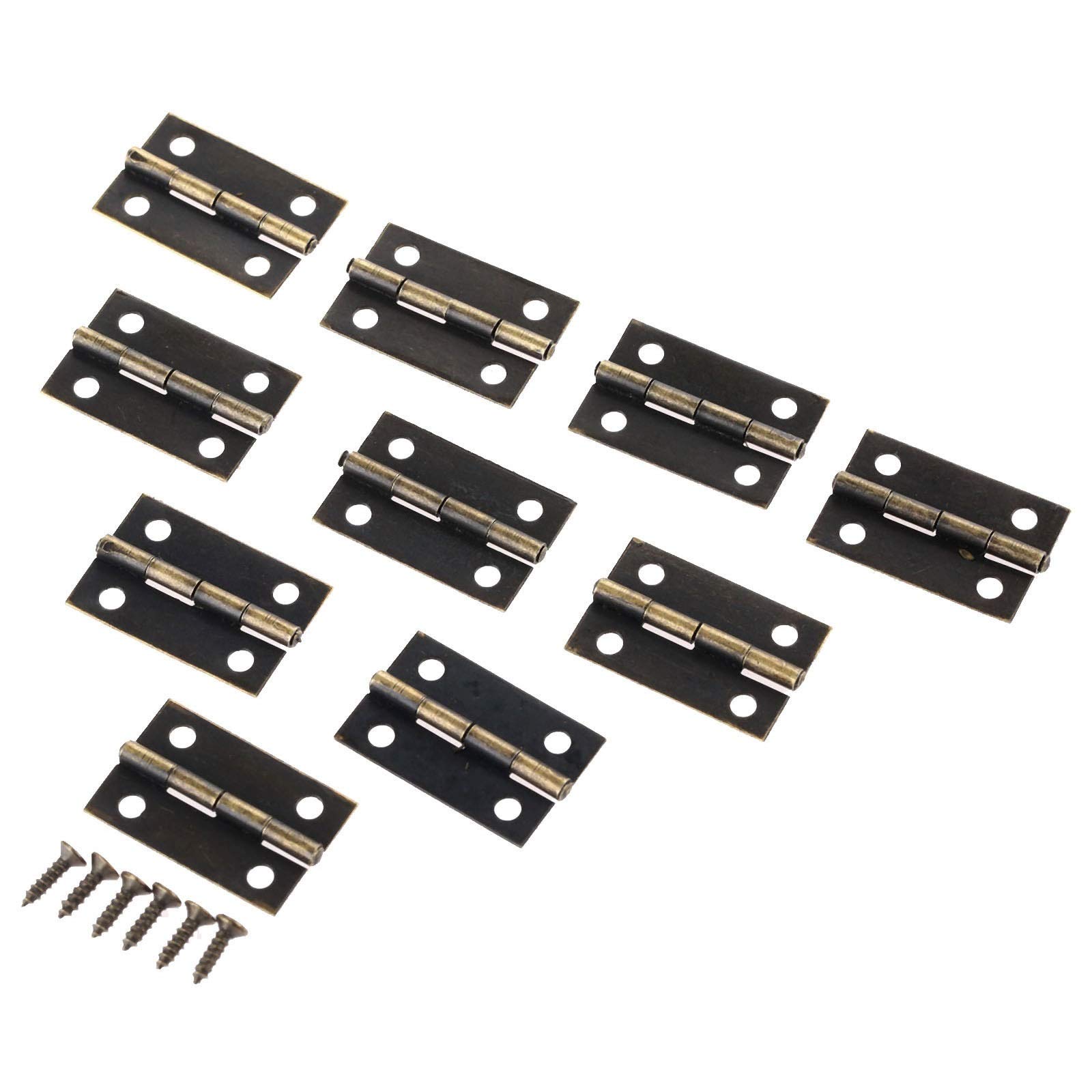 HKVTVCYPYA 50Pcs 24 * 16mm Antique Bronze/Gold Furniture Cabinet Drawer Door Butt Hinge with Screws Decorative for Jewelry Box(Bronze)