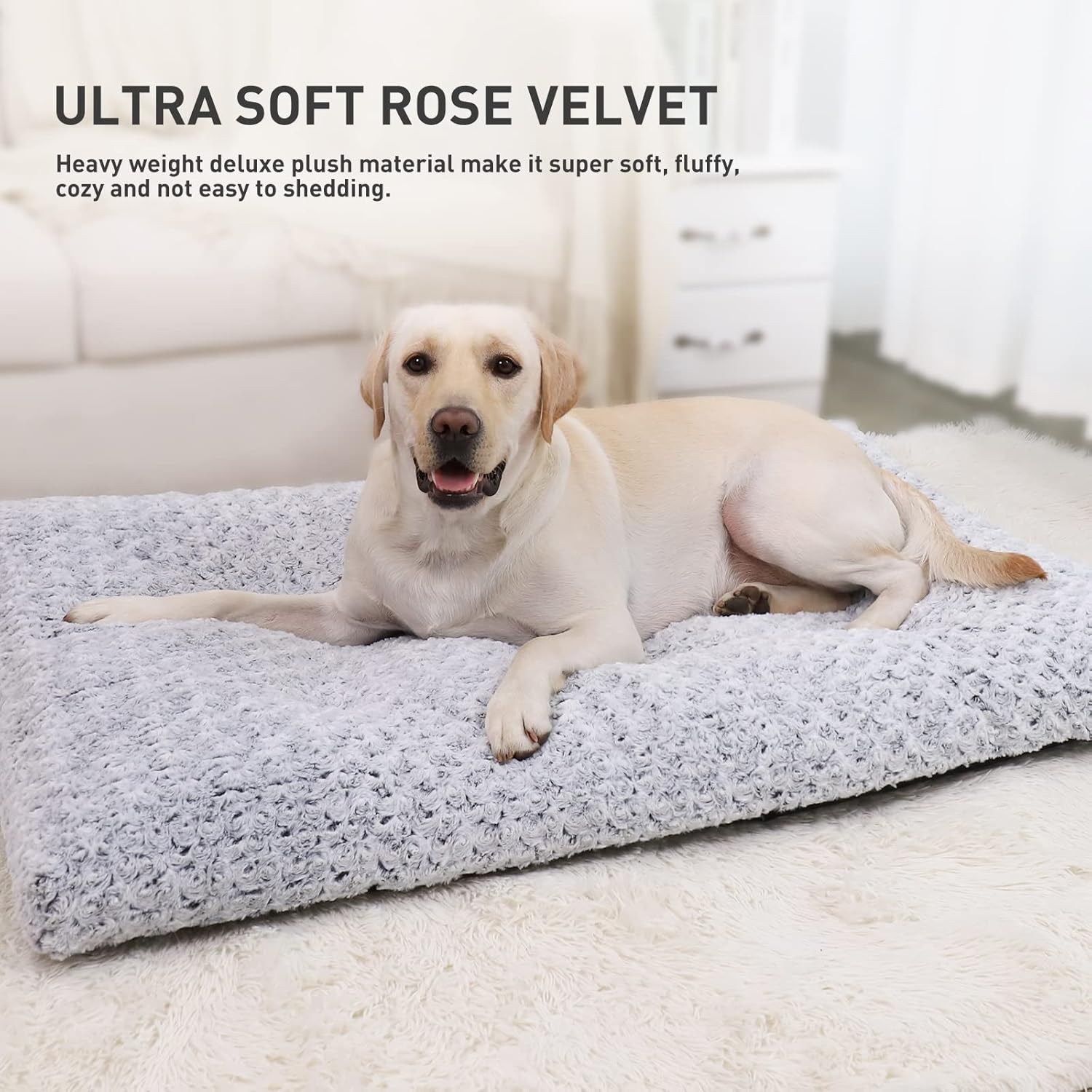 Washable Dog Bed Deluxe Plush Dog Crate Beds Fulffy Comfy Kennel Pad Anti-Slip Pet Sleeping Mat for Large, Jumbo, Medium, Small Dogs Breeds, 41" x 27", Gray : Pet Supplies