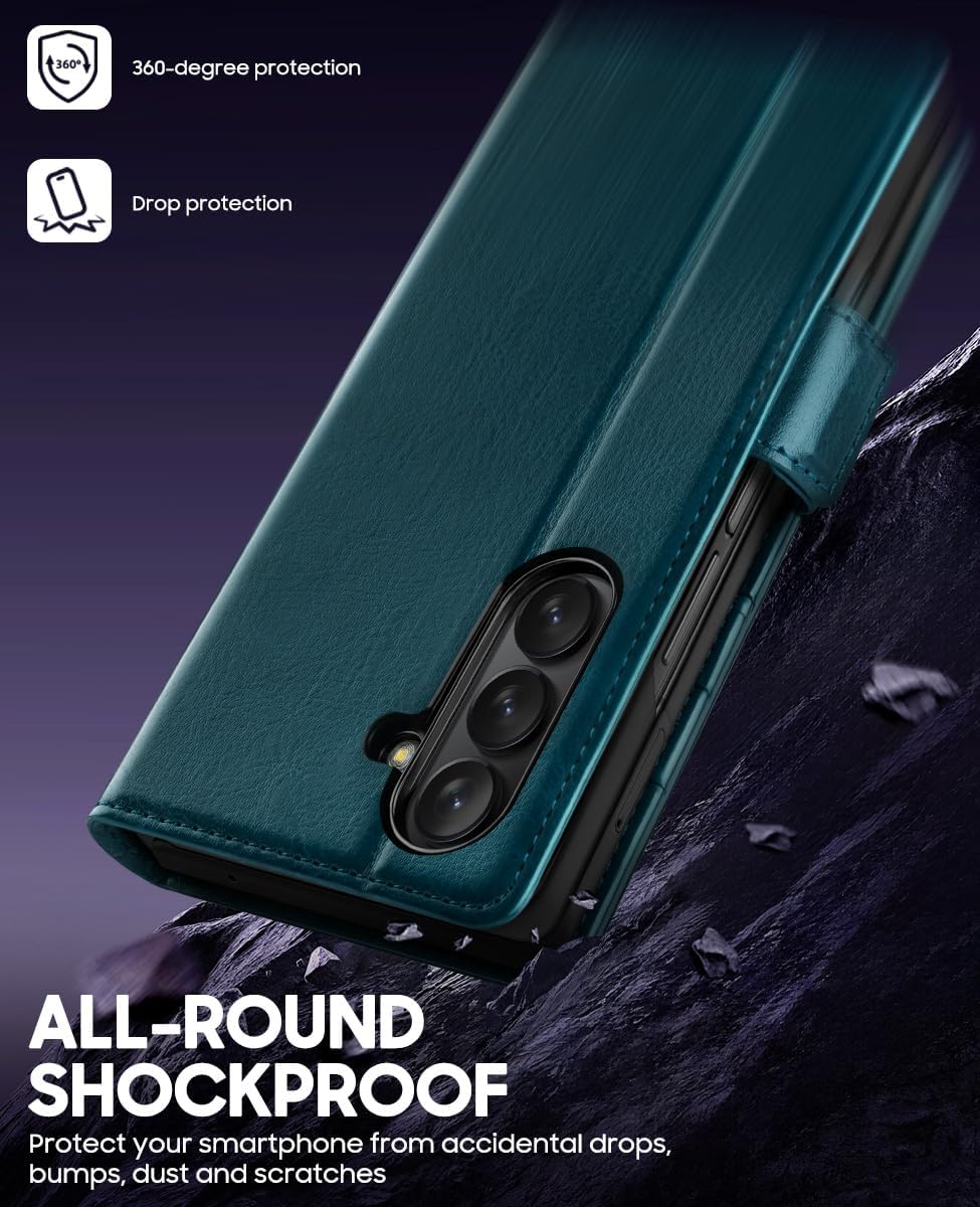 OCASE for Galaxy Z Fold7 Wallet Case, PU Leather Flip Folio with Card Slots, RFID Blocking, Kickstand & Wrist Strap, Phone Cover for Galaxy Z Fold 7 2025, Peacock Blue