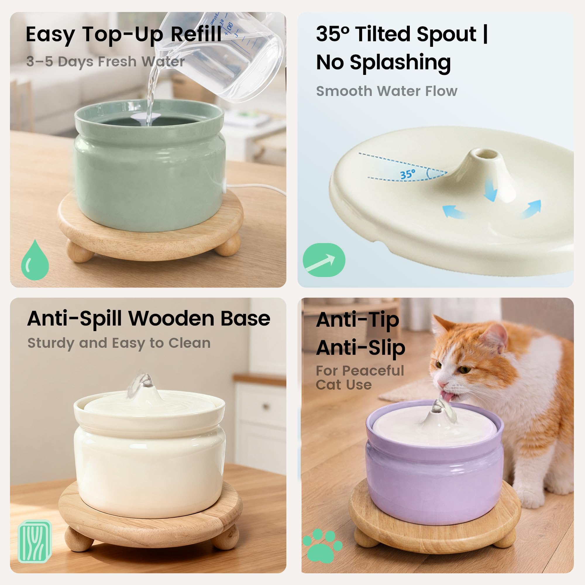Hululu Ceramic Cat Water Fountain, 1L/32oz Automatic Pet Drinking Fountain with Quiet Pump & Triple Filtration, Durable BPA-Free Ceramic, Easy to Clean, Dishwasher Safe for Cats & Small Dogs - image 7