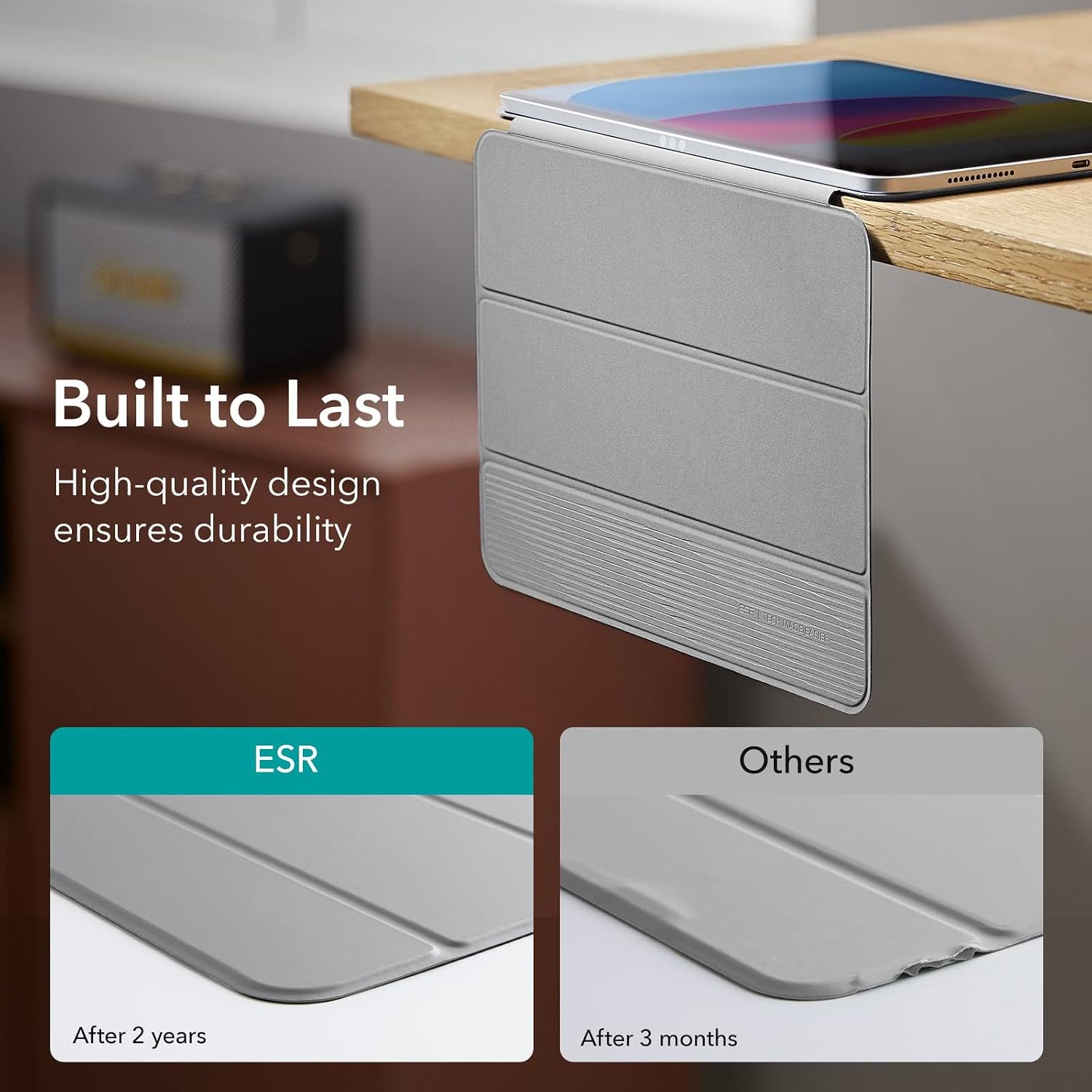 ESR for iPad 10th Generation Case, iPad 10 Case(2022), Convenient Magnetic Attachment, Two-Way Trifold Stand, Lightweight Protection, Auto Sleep/Wake, Silky-Smooth Cover, Rebound Series, Grey