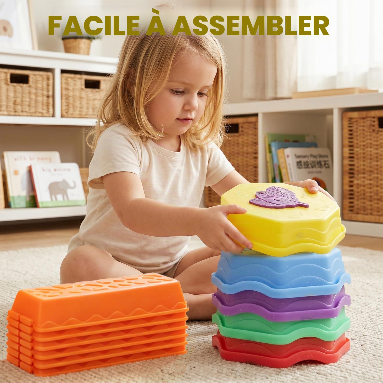 LZDMY Pierre d'équilibre pour Enfants avec Lumières et Musique 13PCS | Pierres Durables Antidérapantes Kit Module Motricité Bébé Jouet Sensoriel dès 2 3 4 Ans