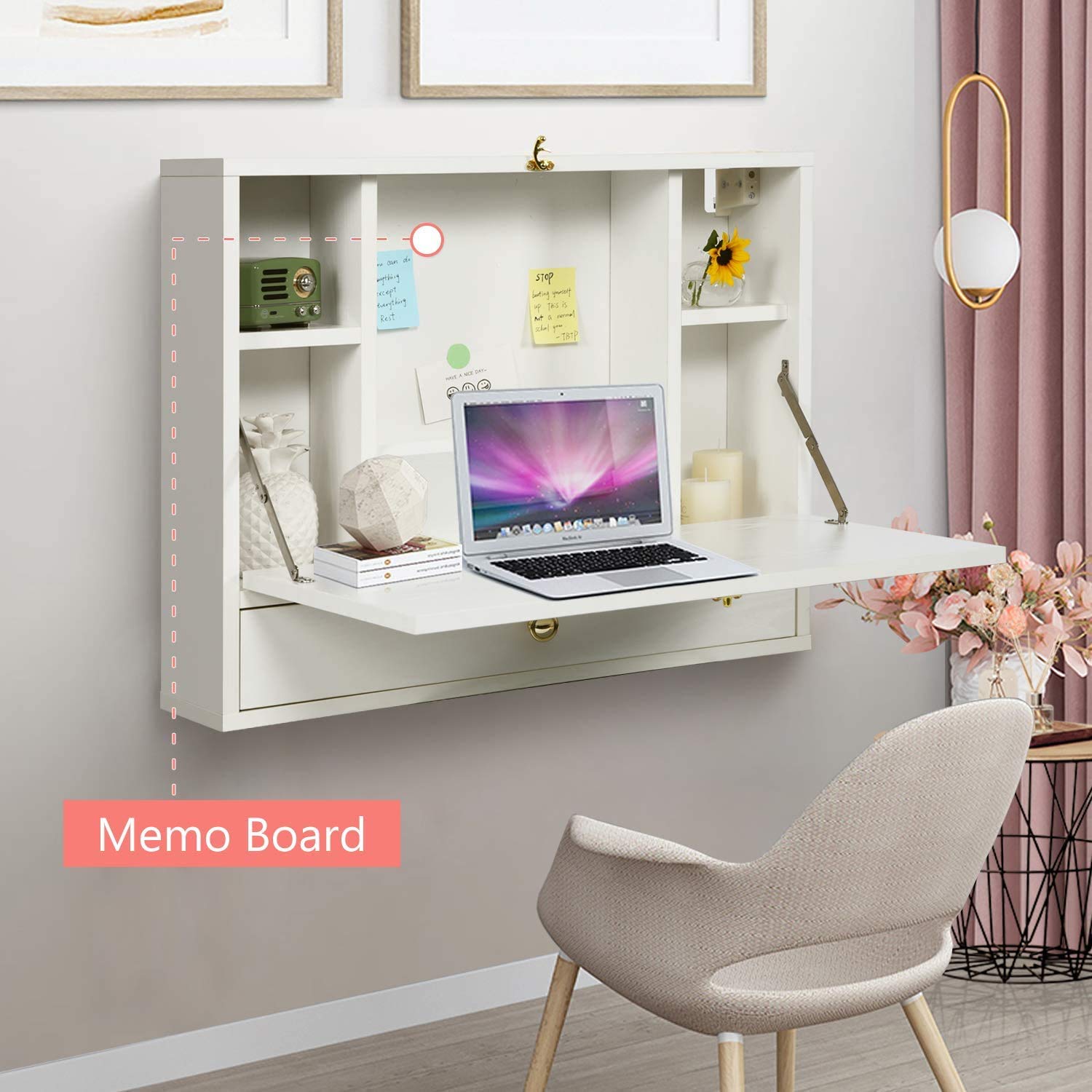 Buy Wall Mounted Desk Floating Desk for Wall Bedroom, Space Saver with Drawer and Storage Wall