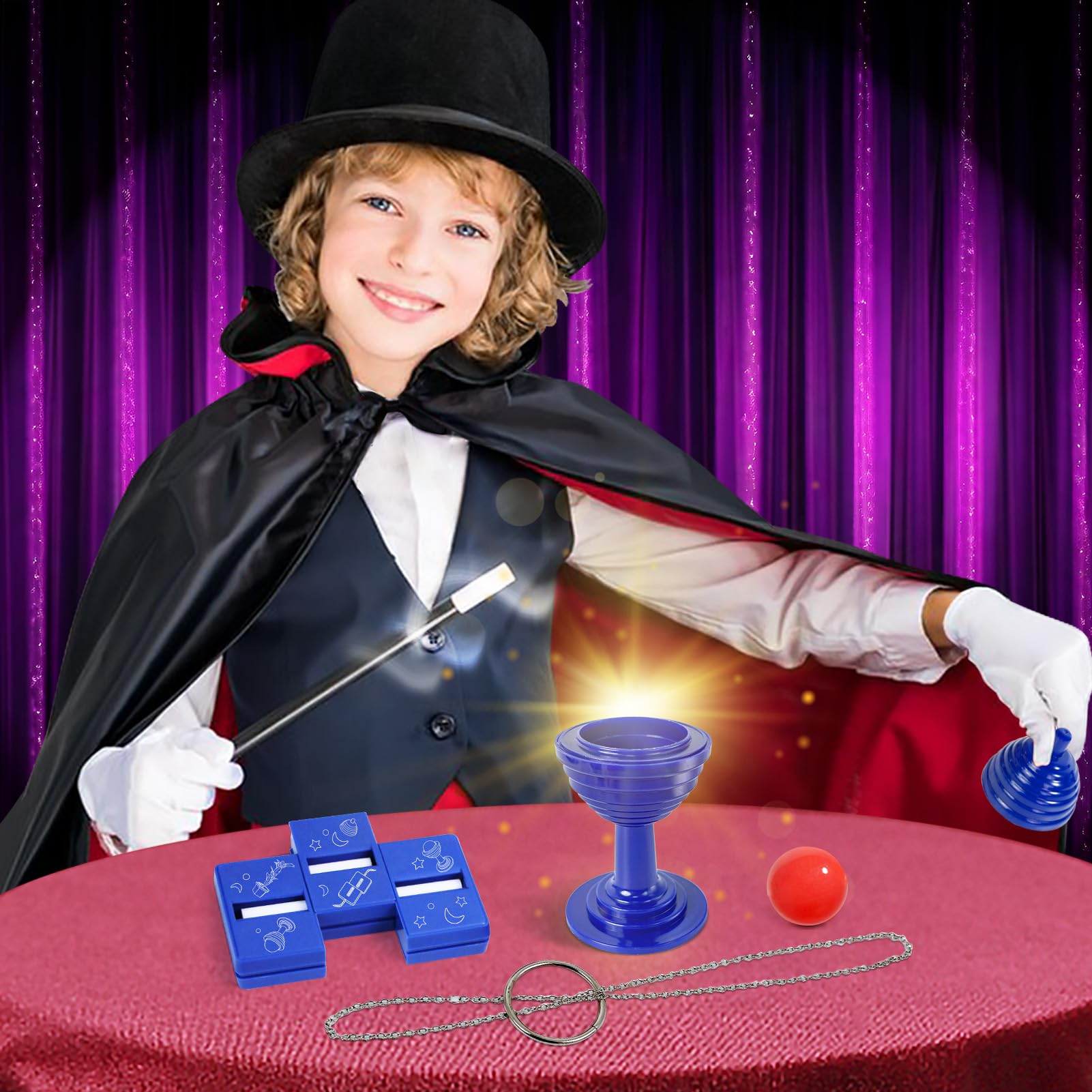 PATIFEED Kit De Magia Infantil Con Capa Y Varita | 6-12 Años | Incluye Trucos Clásicos E Instrucciones | Disfraz De Mago
