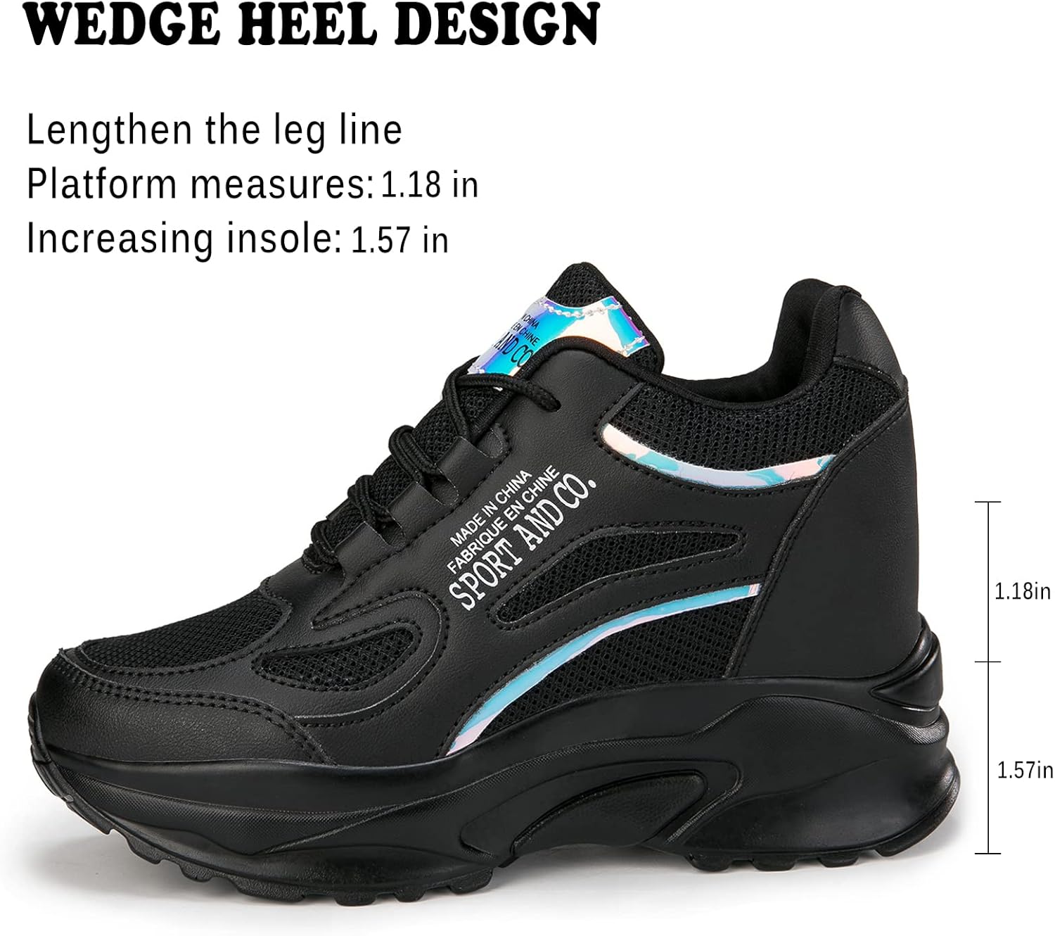 AONEGOLD Women's Hidden Wedge Sneakers High Heeld Lace Up Fashion Lightweight Walking Shoes Platform Sneakers - Image 4