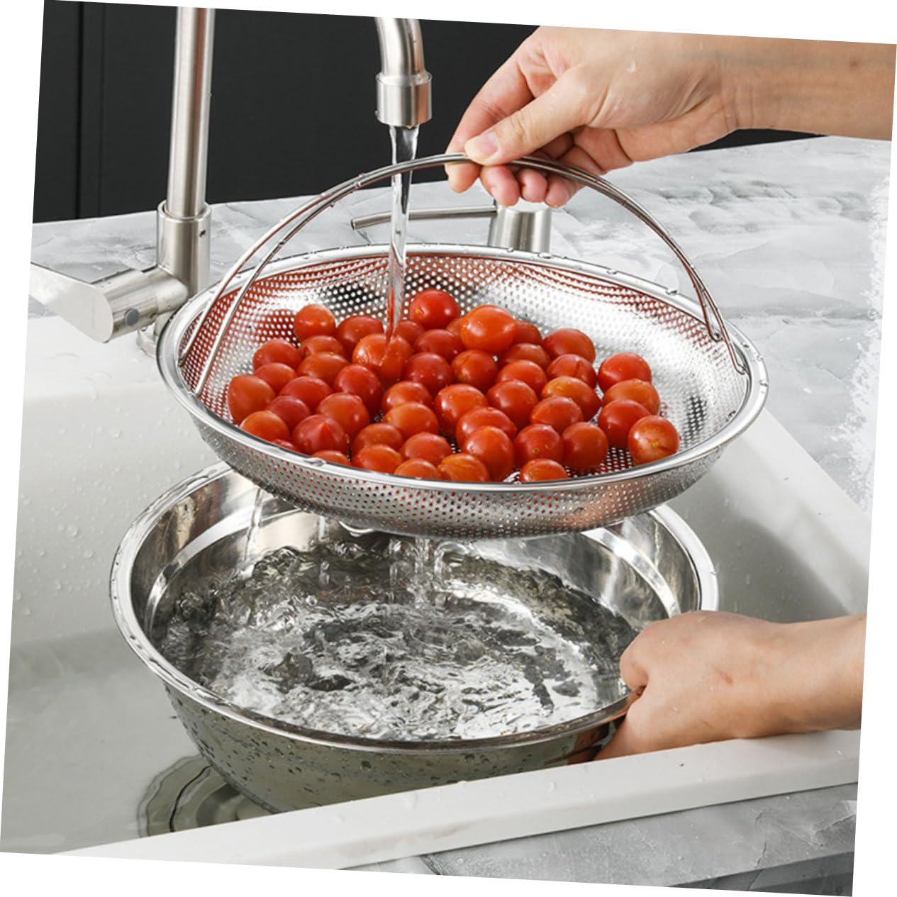 Cestello per Cottura Vapore con Manico 2 Pezzi in Acciaio Inox