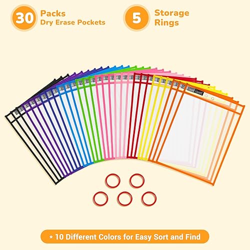 Miniatura 8 de Gamenote - Paquete de 30 fundas de plástico reutilizables de borrado en seco con anillas, de gran tamaño para boletos, protectores de hojas para