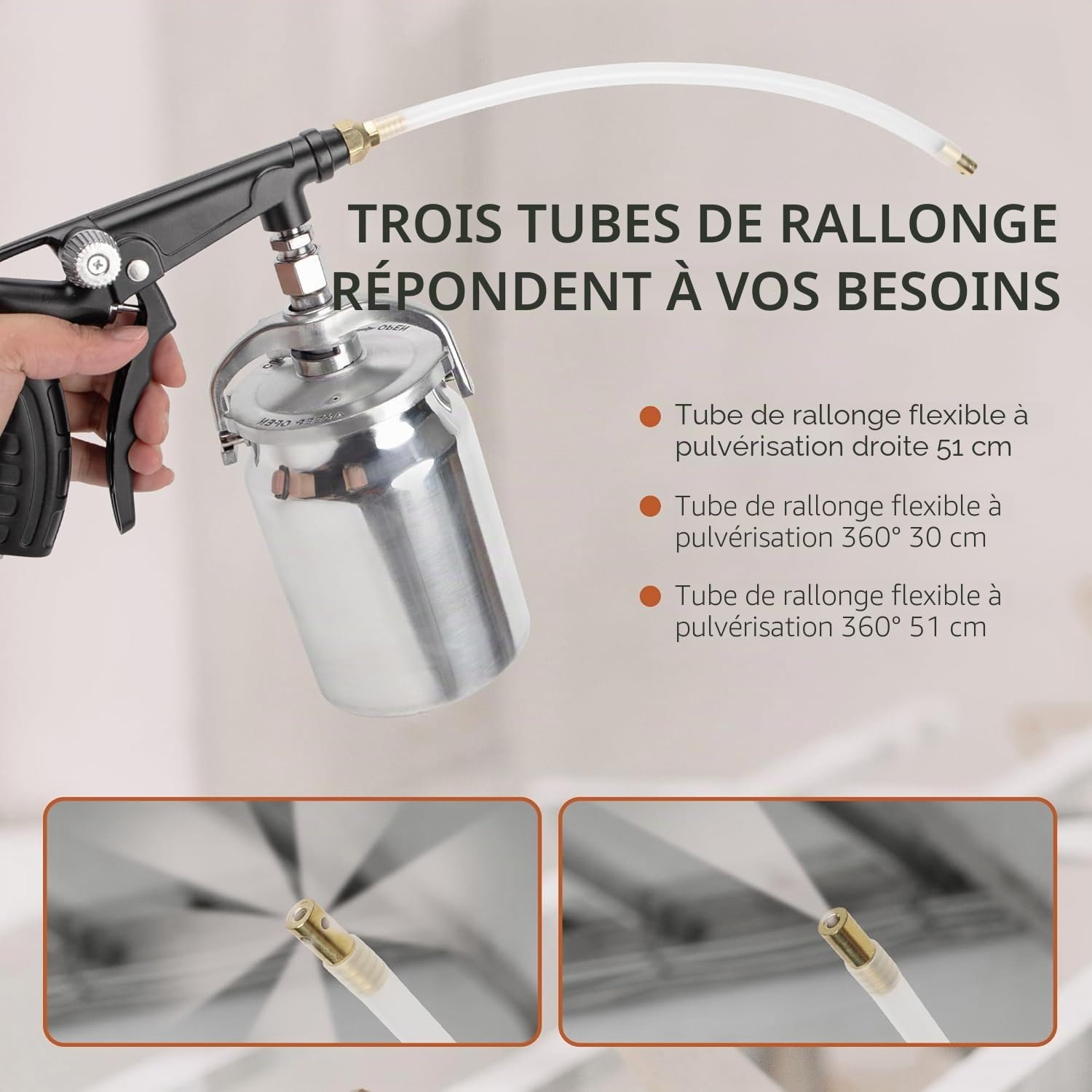 Pistolet d'apprêt pour véhicule, avec Godet en Aluminium de 1000ml, Tuyau de pulvérisation Droit et à 360°, pour sous-Couche caoutchoutée, Protection antirouille pour Voiture