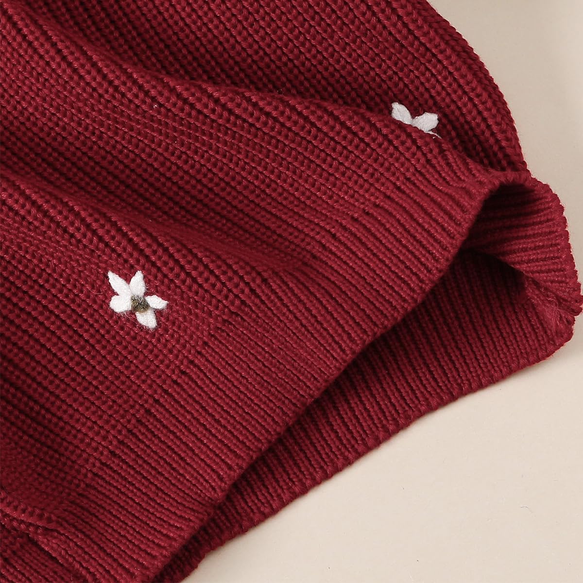 Suéter de Punto con Bordado Floral para Niñas Pequeñas Manga Larga Caliente Sudadera Pullover de Punto Cálida Jersey Ropa para Otoño e Invierno