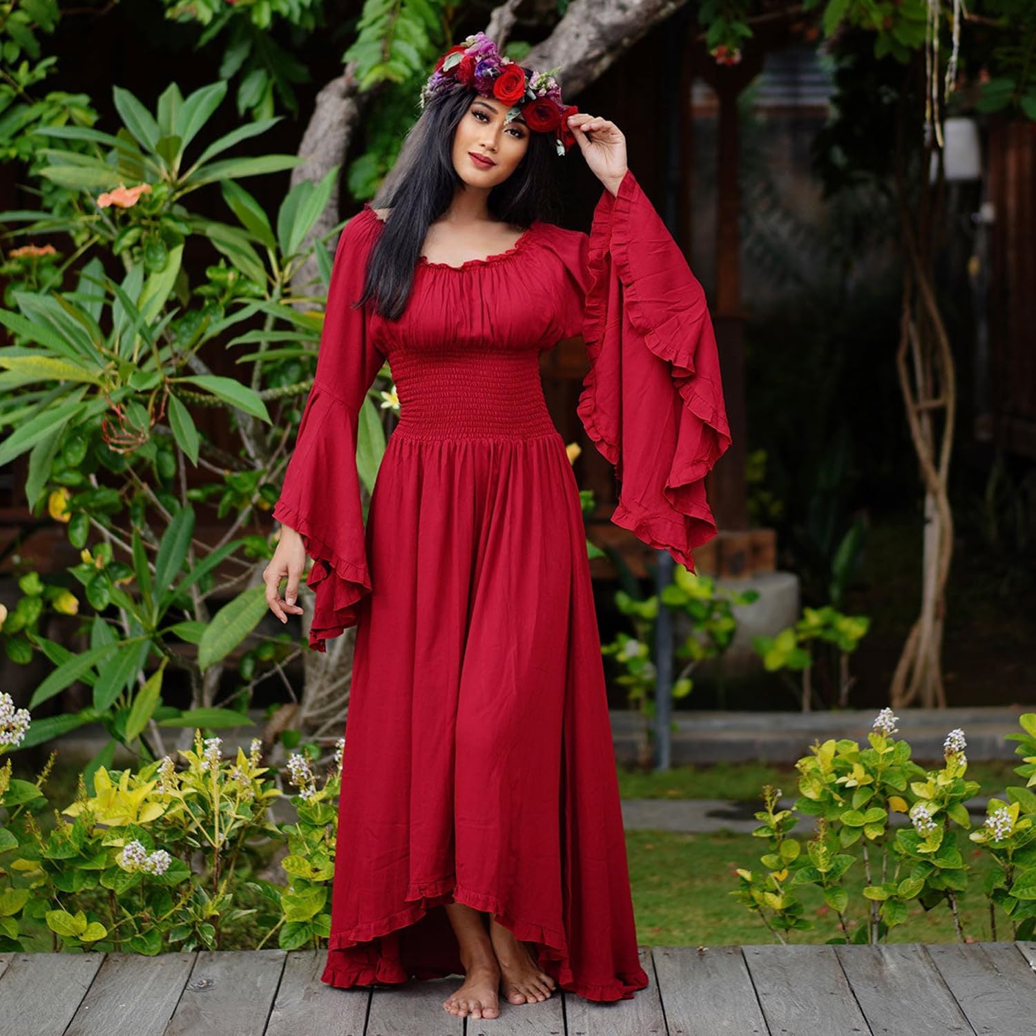 BITSEACOCO Women Renaissance Fairy Chemise Dress Victorian Costumes Halloween Cosplay Medieval Witch Princess Dresses - Image 5