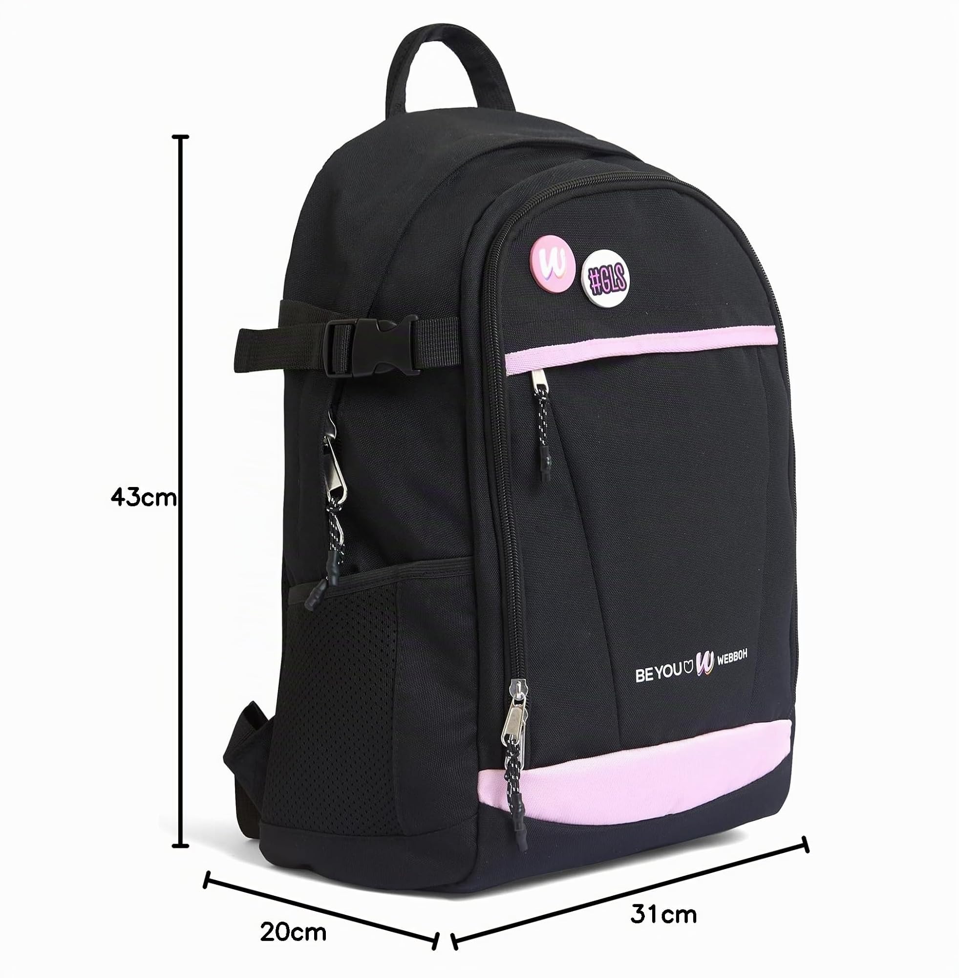 BE YOU - Zaino Webboh In Poliestere Tasche Interne E Laterali, Tasca Pc/Tablet, Fodera Interna Personalizzata, Schienale E Spallacci Imbottiti, Tirazip Personalizzato, Dim 31×43×20 cm - 26,5 Lt