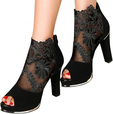 Amazon.com: Botas para mujer, con plataforma de encaje de malla de moda,  botas de tacón alto, con cremallera y puntera abierta, botines casuales  sexys, sandalias bohemias : Ropa, Zapatos y Joyería