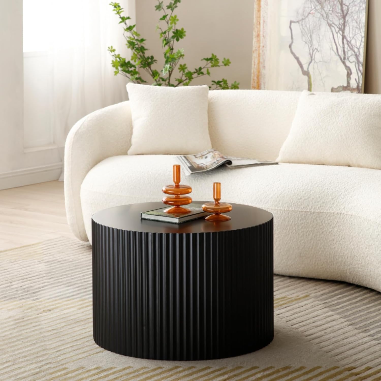 Nesting Coffee Table Set of 2,Matte Black Round Wooden Coffee Tables, Modern Round Coffee Table Accent End Table Set Circle Coffee Table Side Table for Living Room (Matte Black)