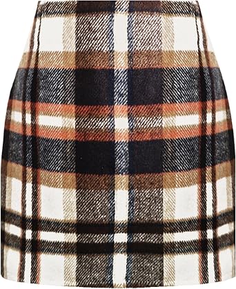 Womens Plaid Mini Skirts High Waisted Fall Winter Wool Bodycon Pencil Skirt