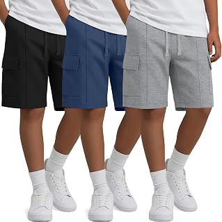 3 Pack Boys Cargo Bermuda Shorts | Pockets, Baggy, Loose Fit, Summer, Athletic ,School, Uniform, Casual, Lightweight, Playwear, Outdoor, Daily, Ages 5-16