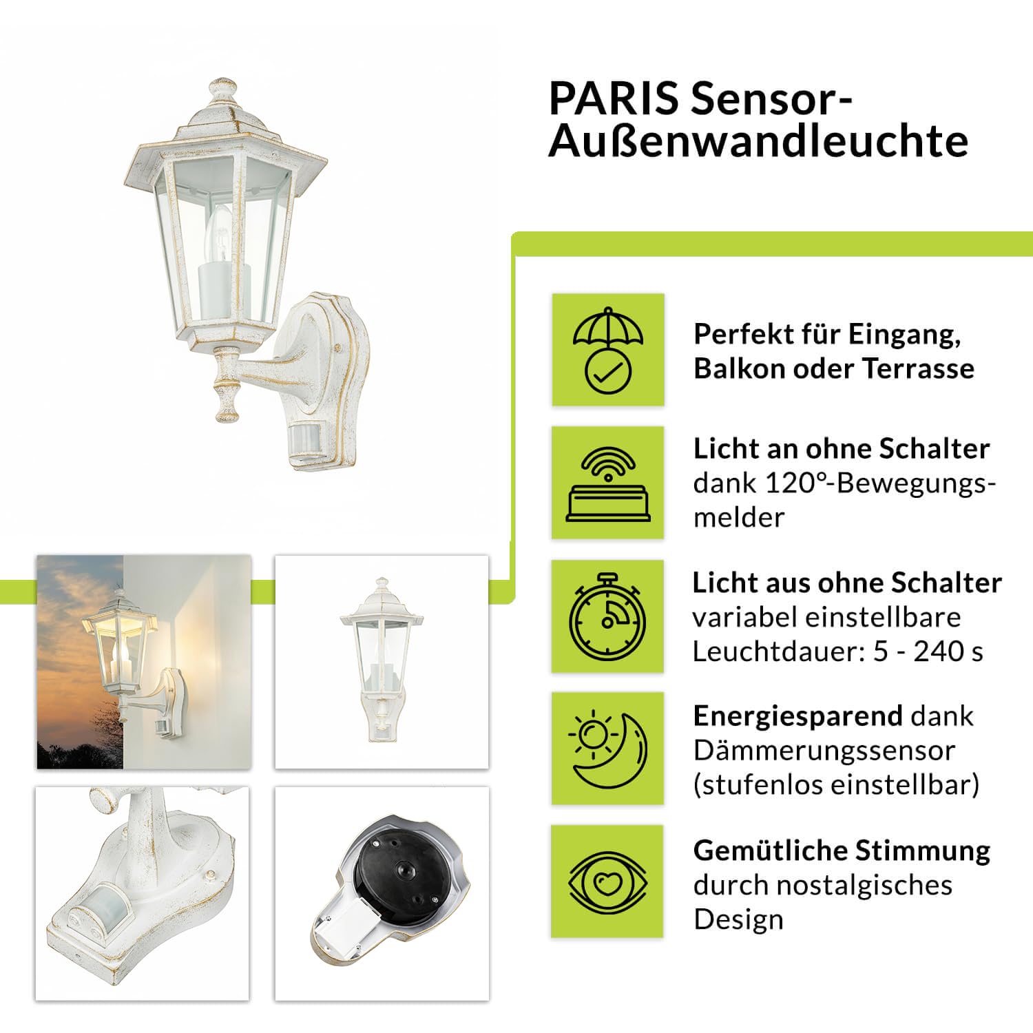 Rustica Lampada da parete in BIANCO-GRIGIO OPACO incl. 1x 12W E27 LED 230V LAMPADA DA PARETE REALIZZATO IN ALLUMINIO & VETRO REGOLABILE PER GIARDINO/Terrazza STRADA Terrazza lampade luci esterno