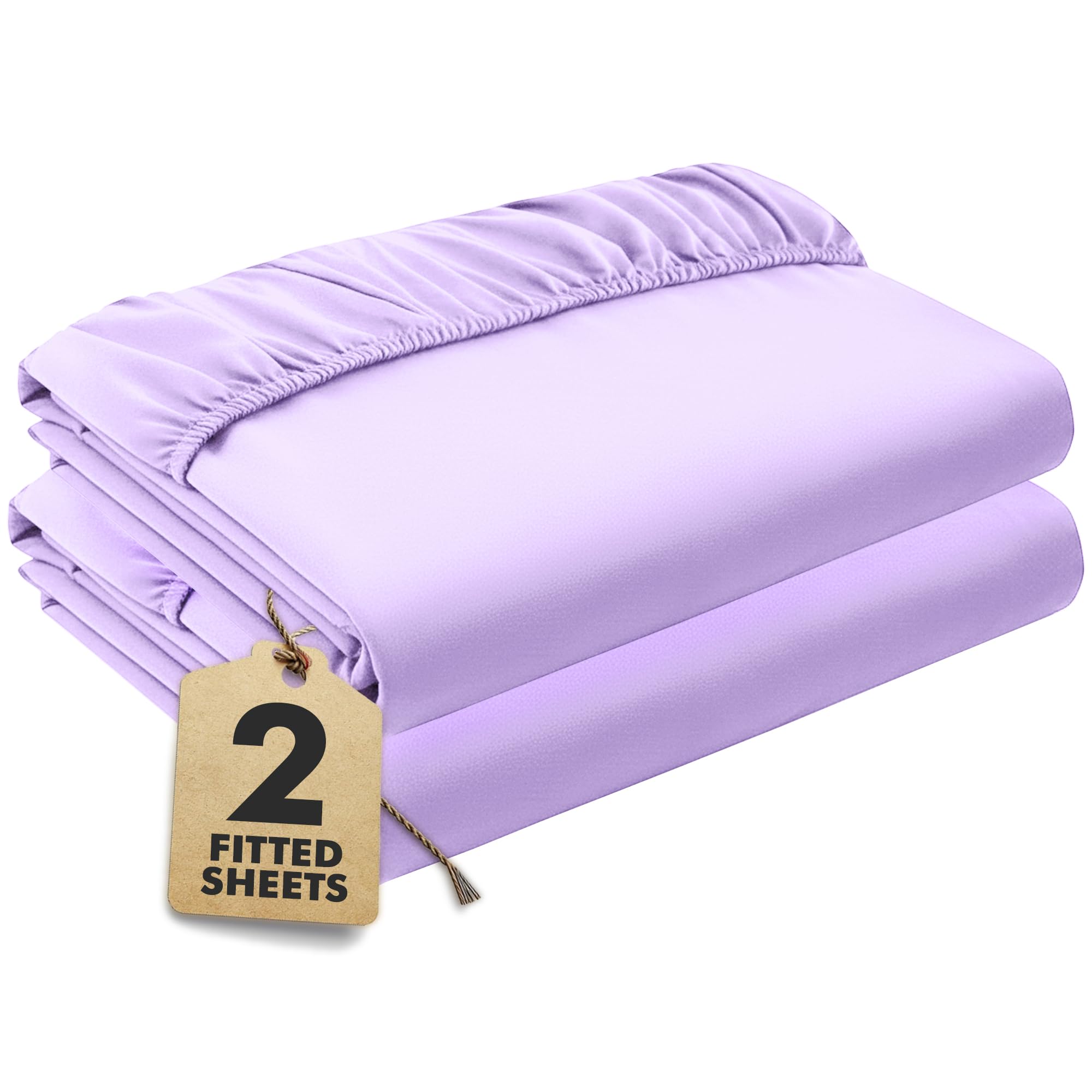 Lilac Fitted Sheet Super King Beds (180×200 cm, Deep 35 cm) – Pack of 2 Soft Microfibre Elasticated Cover – Breathable, Durable & Easy Care Bottom Sheet