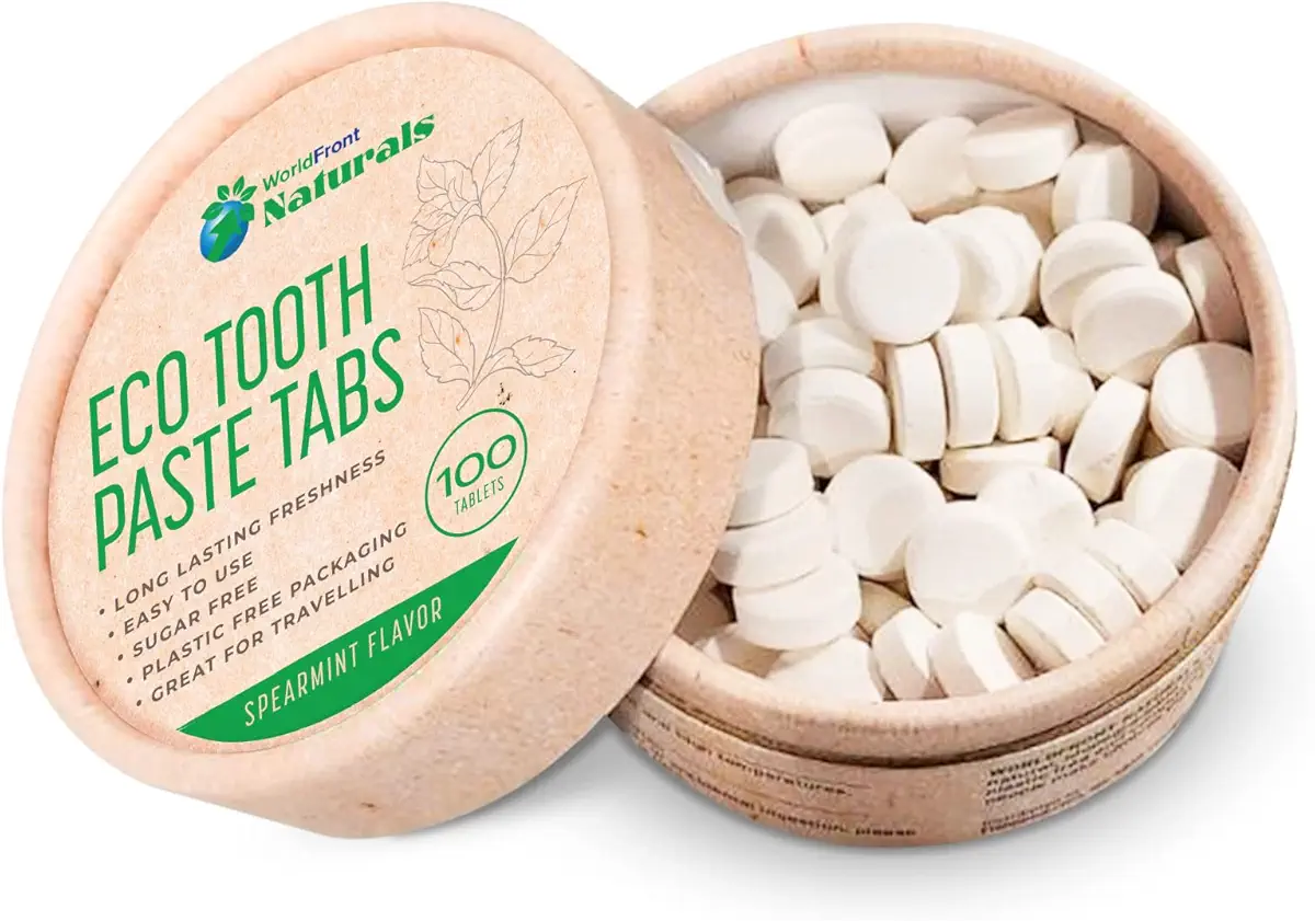 WorldFront Naturals Herbal Whitening Toothpaste Tablets, Eco-Friendly Vegan Refreshing Cooling Toothpaste Tablets to Gently Remove Stains &amp; Plaque