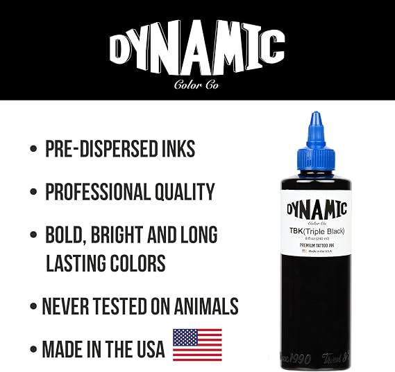 Dynamic Color Co Triple Black Ink Bottle 8oz | Sterilized and lot-numbered for full traceability; established American brand trusted by artists worldwide